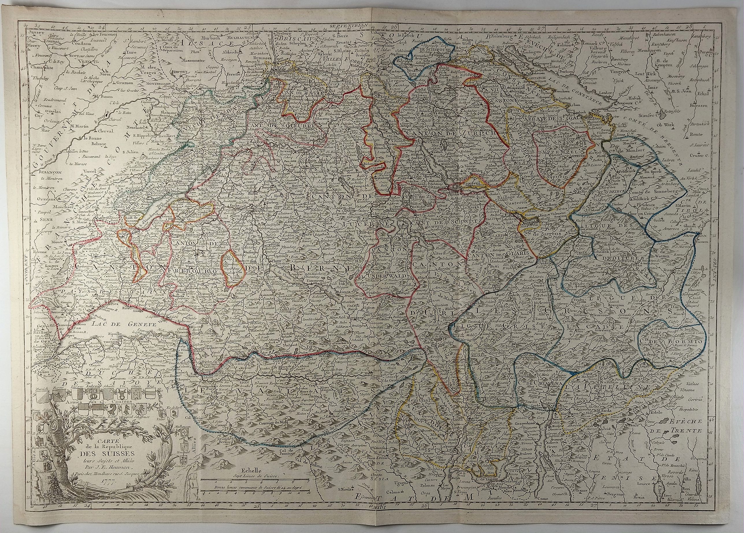 HAUMAN, J., Carte de la Republique des Suisses., antique map, old maps