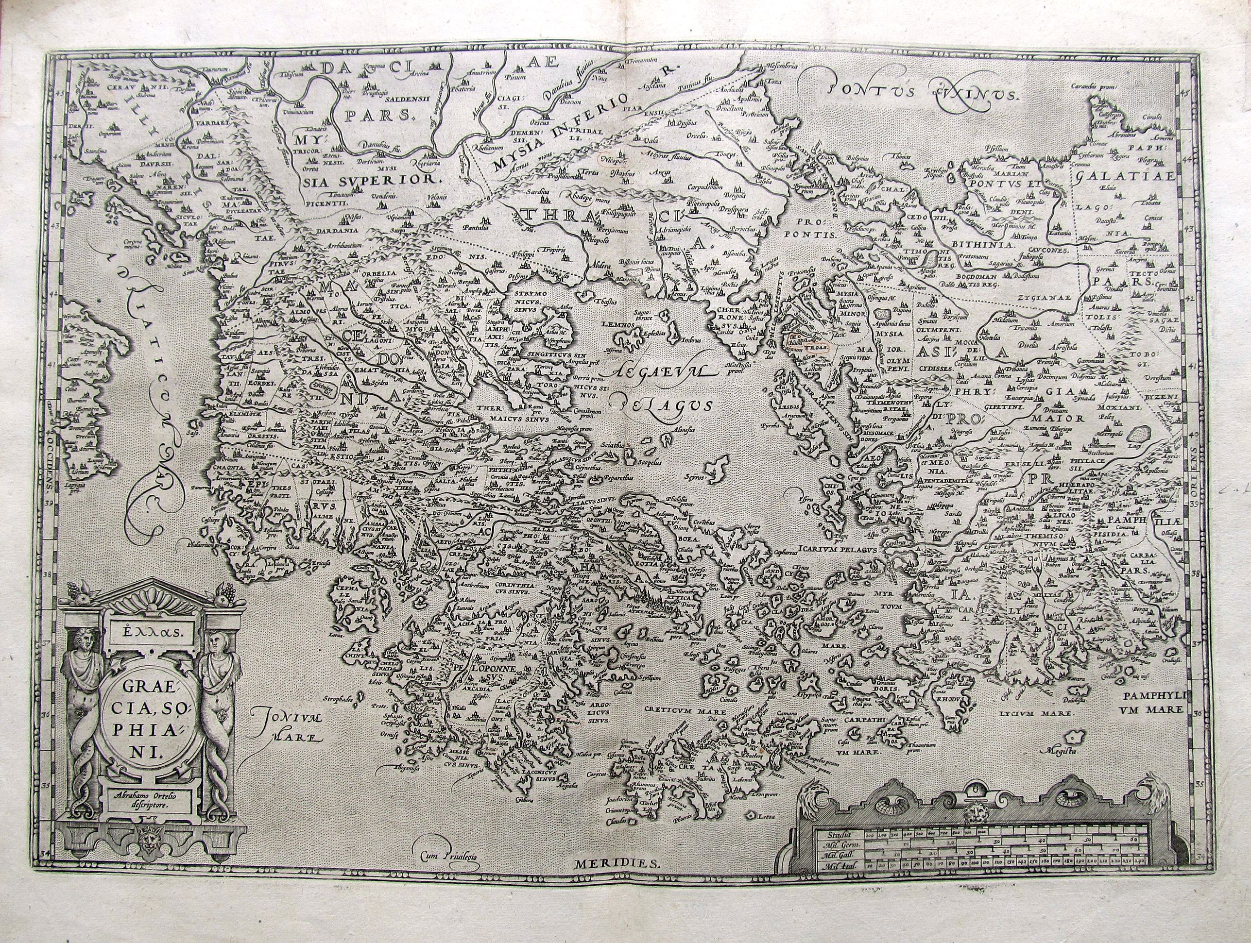 ORTELIUS, A., Graecia, Sophiani., antique map, old maps