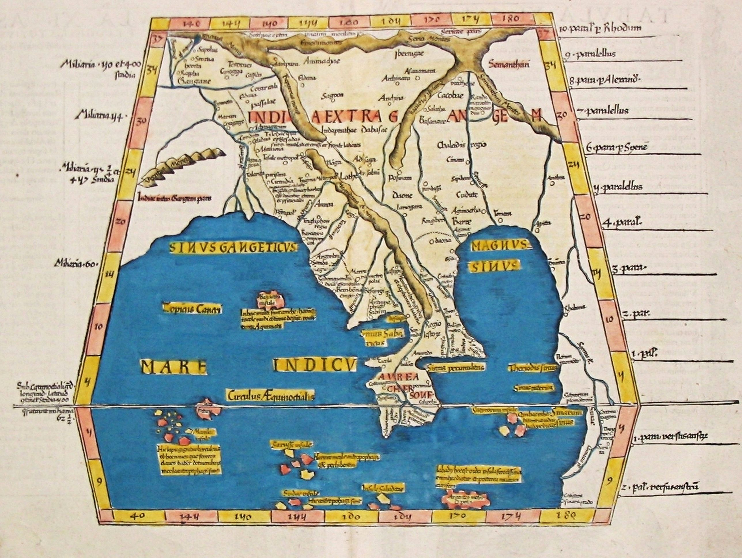 Waldseemüller, M. / L. FRIES. , Tabula IX Asia (map of Bengal and Burma.)., antique map, old maps