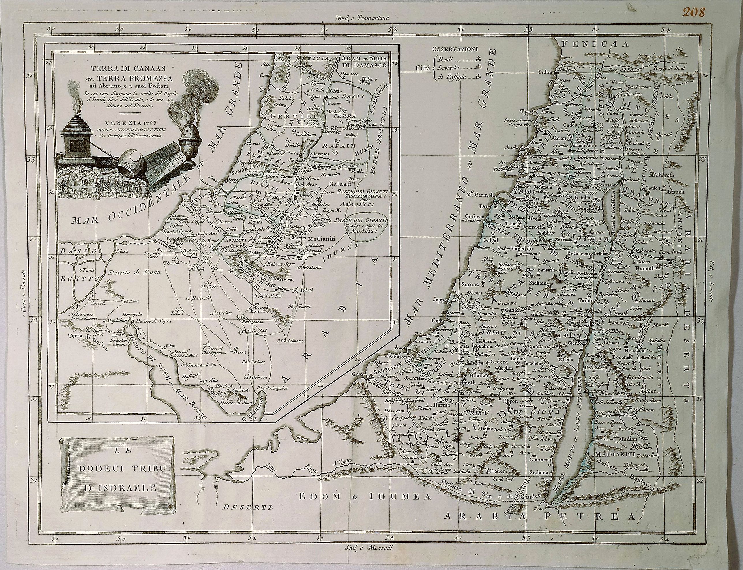 ZATTA, A., Terra di Canaan & Le Dodeci Tribu D’Isdraele., antique map, old maps