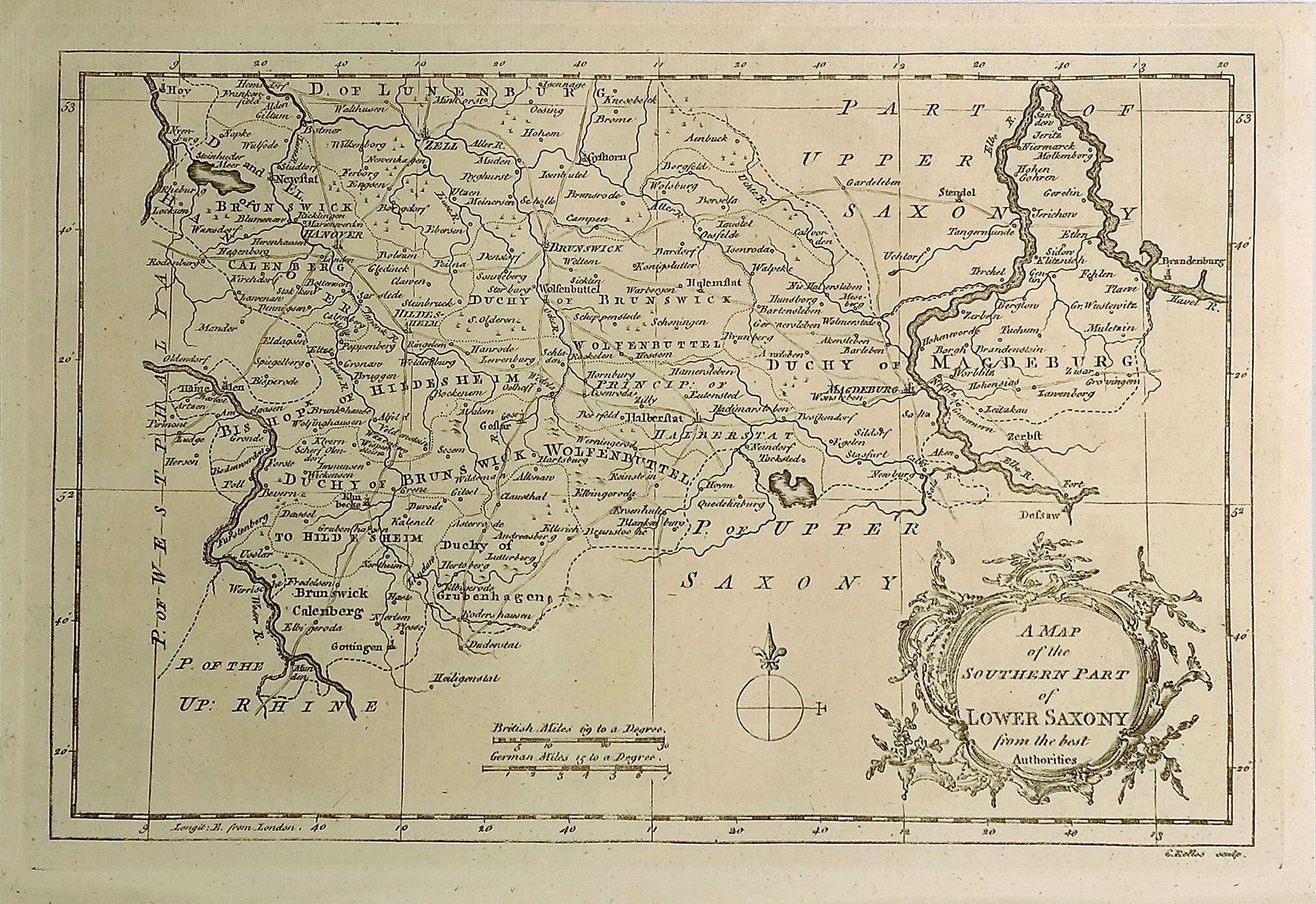 ROLLOS, G., A Map of the Southern Part of Lower Saxony. . ., antique map, old maps