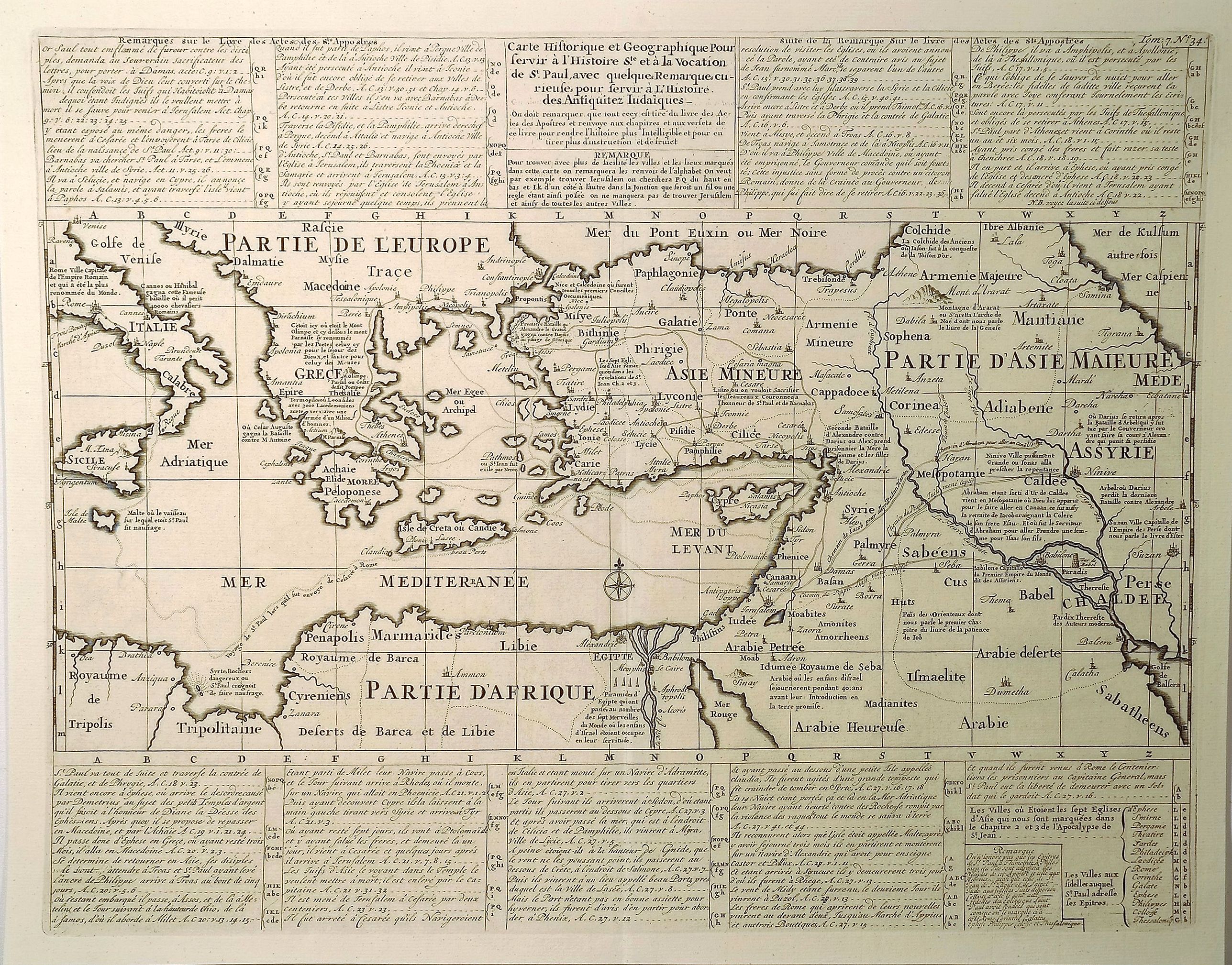 CHATELAIN, H., Carte Historique et Geographique pour Servir a L’Histoire Ste et a la Vocation de St. Paul. . ., antique map, old maps