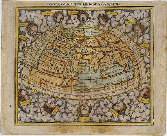 MÜNSTER, S., Ptolemeisch General Tafel, die Halbe Kugel der Welt Begreiffende., antique map, old maps