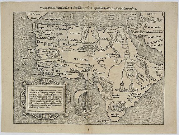 MUNSTER, S., Africa / Libya / Morenlandt / mit allen Königreichen / so zu unsern zeiten darin gefunden werden., antique map, old maps