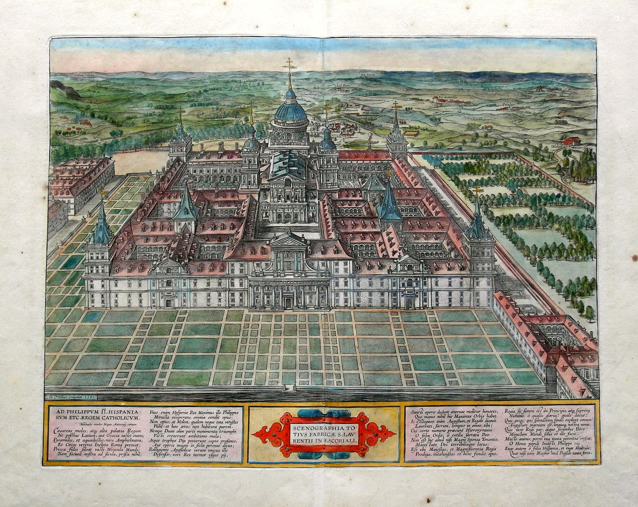 ORTELIUS, A., Scenographia Totius Fabricae S. Laurentii In Escoriali., antique map, old maps