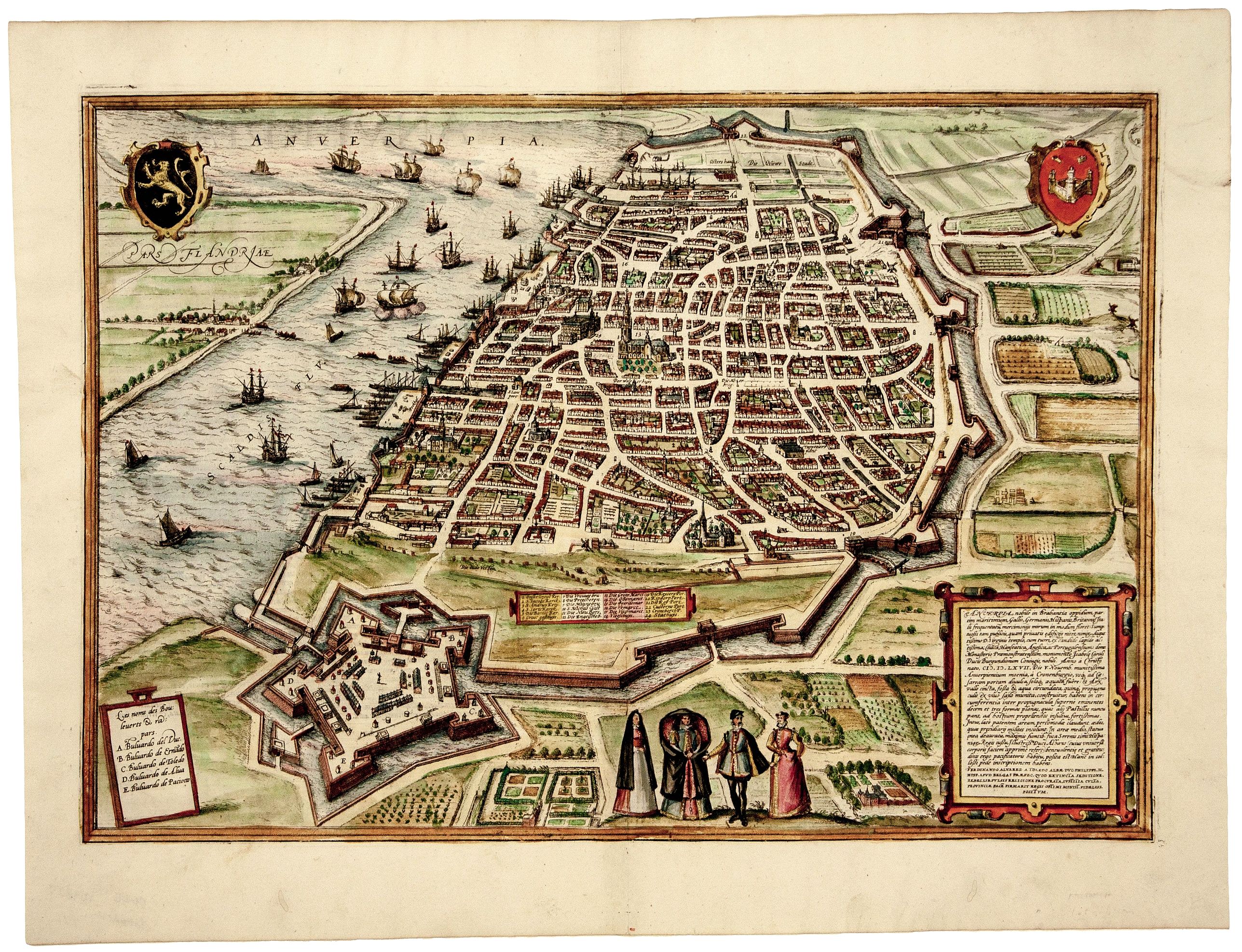 BRAUN, G. and HOGENBERG, F., Anverpia, nobile in Brahantia . . . , antique map, old maps