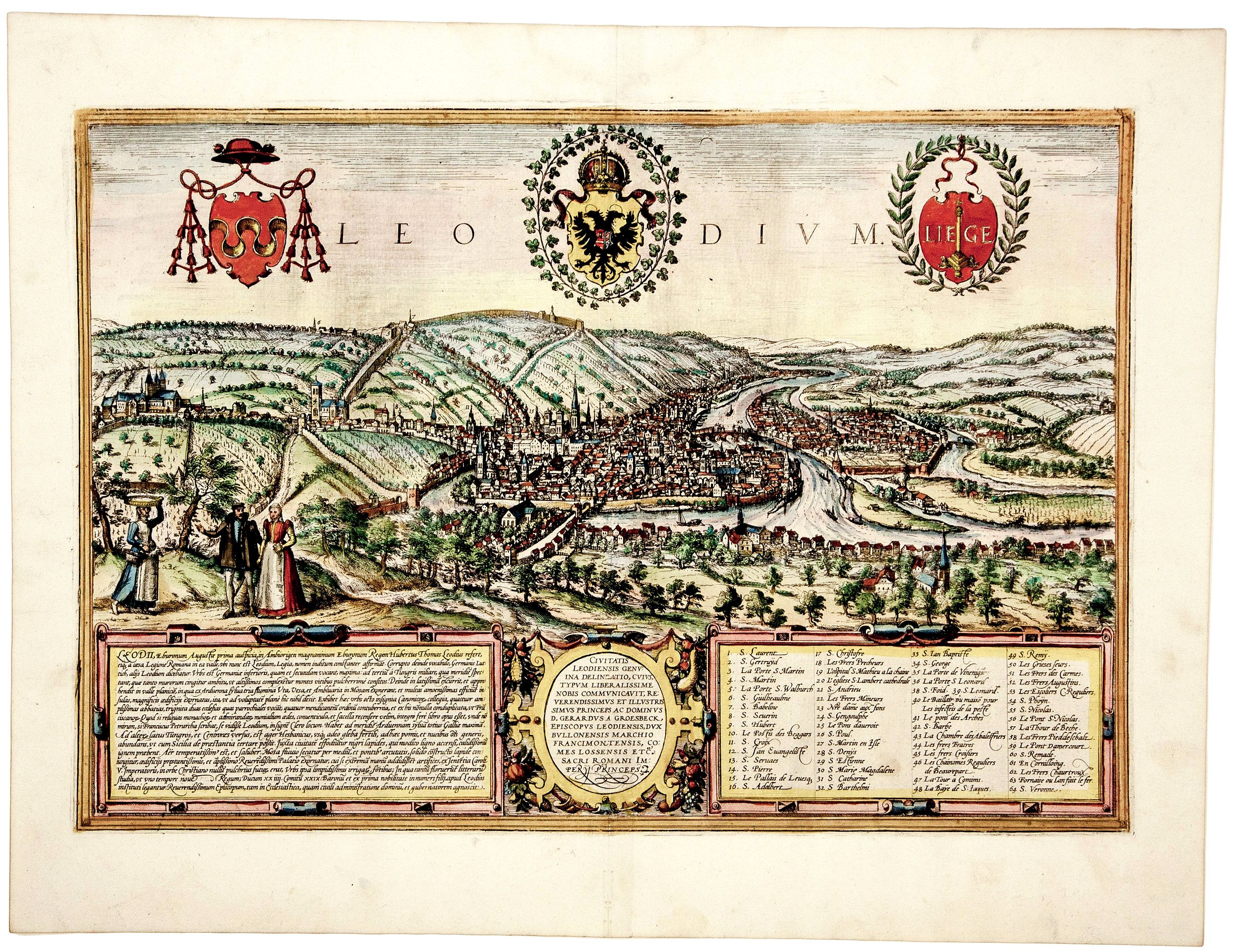 BRAUN, G. and HOGENBERG, F. , Liege. Leodium... Civitatis Leodiensis Genuina Delineatio., antique map, old maps