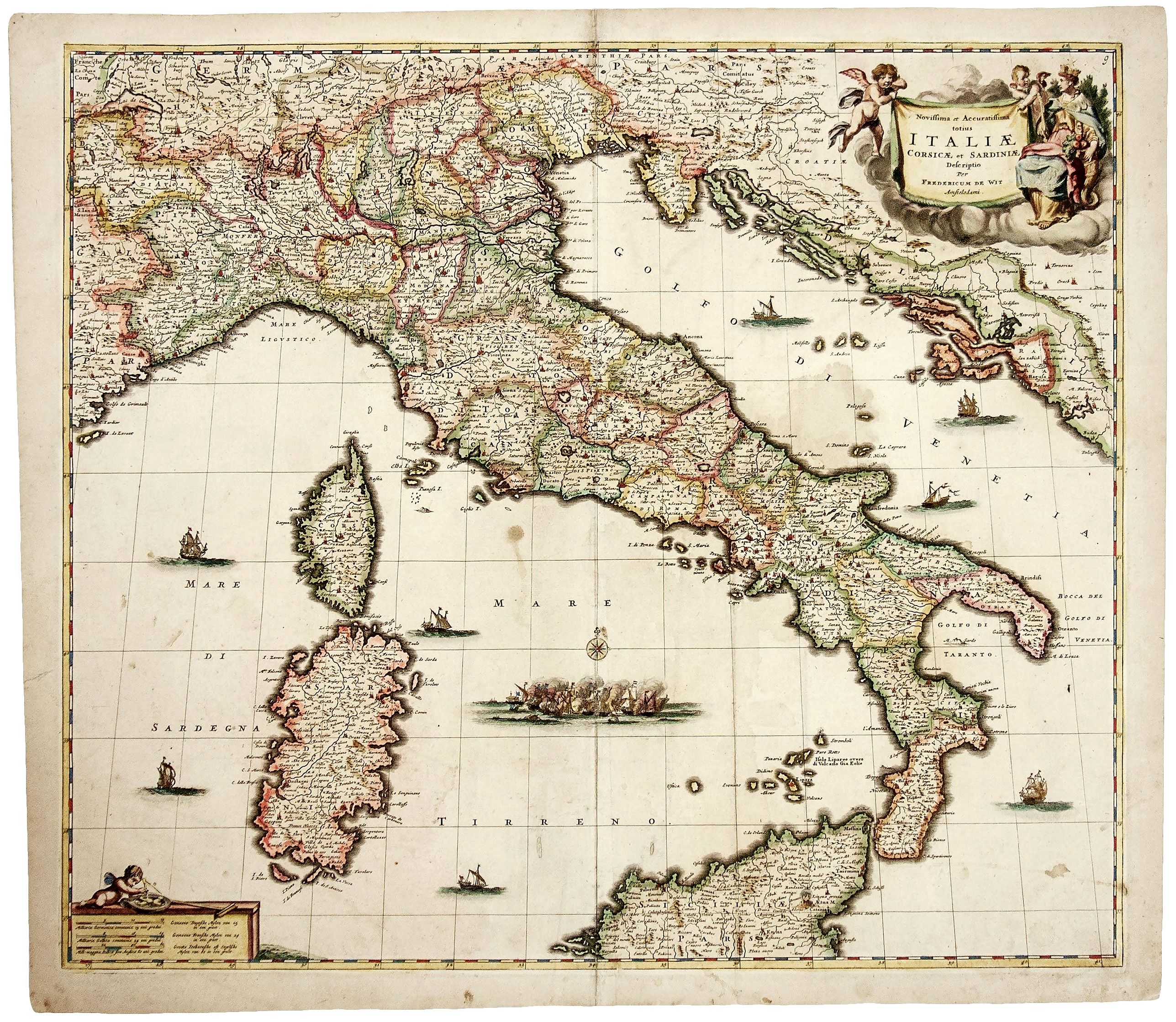 DE WIT, F., Novissima et Accuratissima totius Italiae Corsicae et Sardiniae . ., antique map, old maps