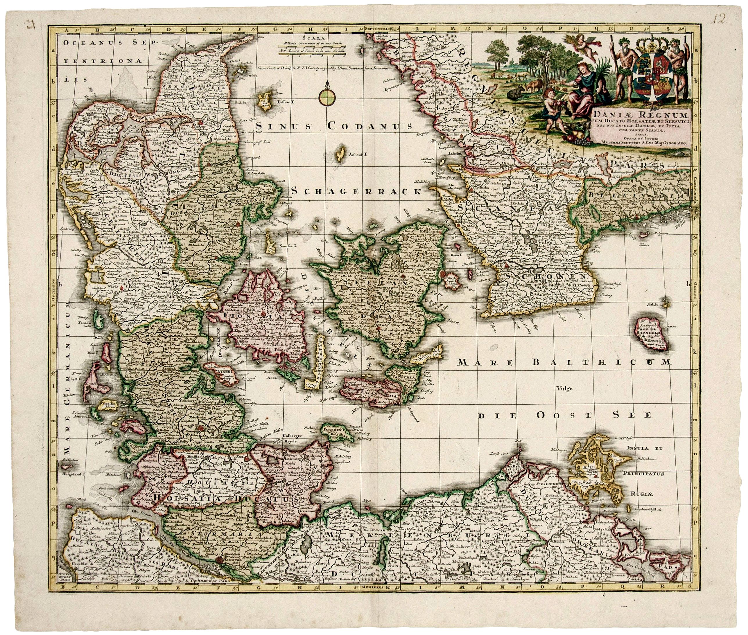 SEUTTER, M. , Dania Regnum., antique map, old maps