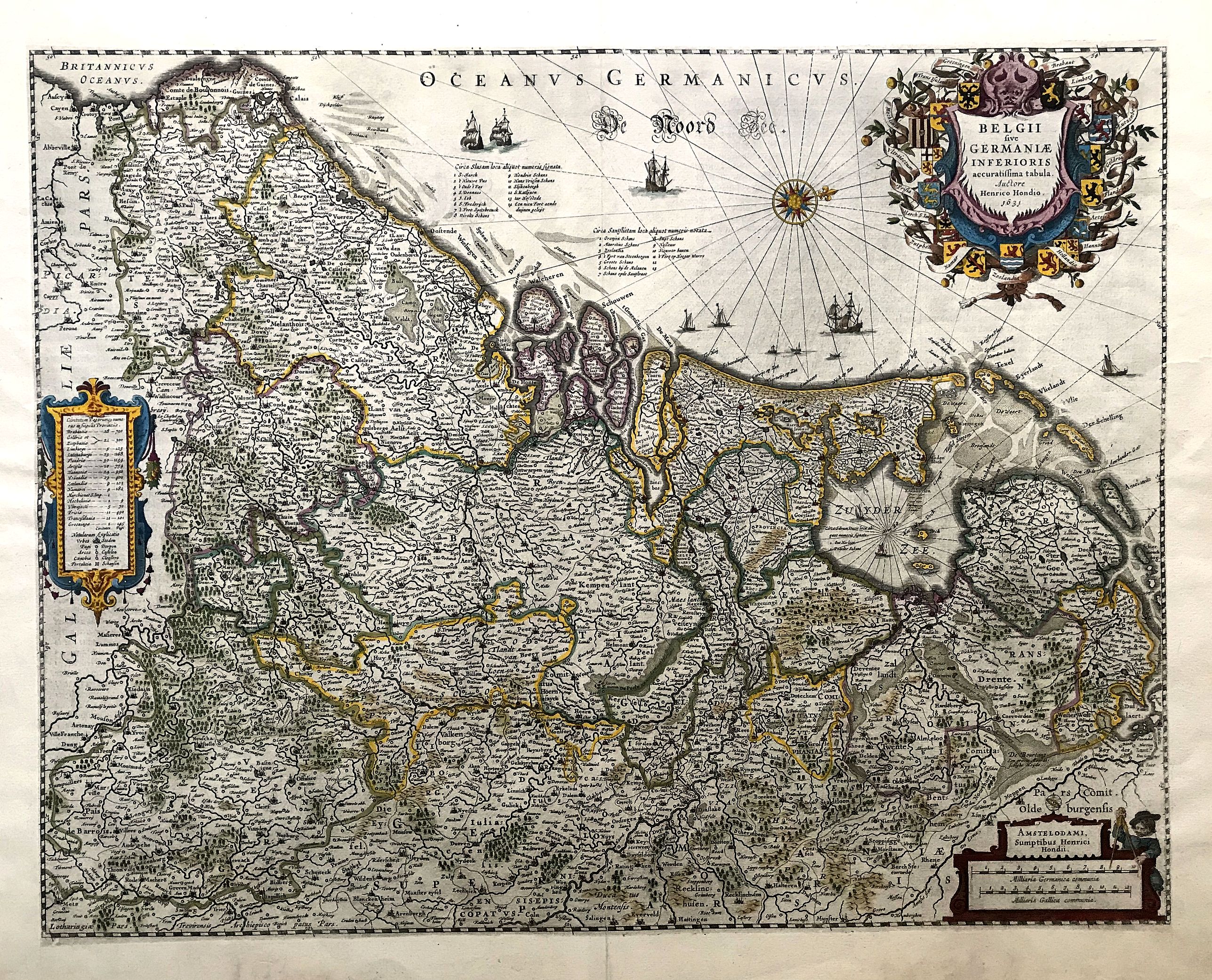 HONDIUS, H. , BELGII sive GERMANIÆ INFERIORIS. . . , antique map, old maps