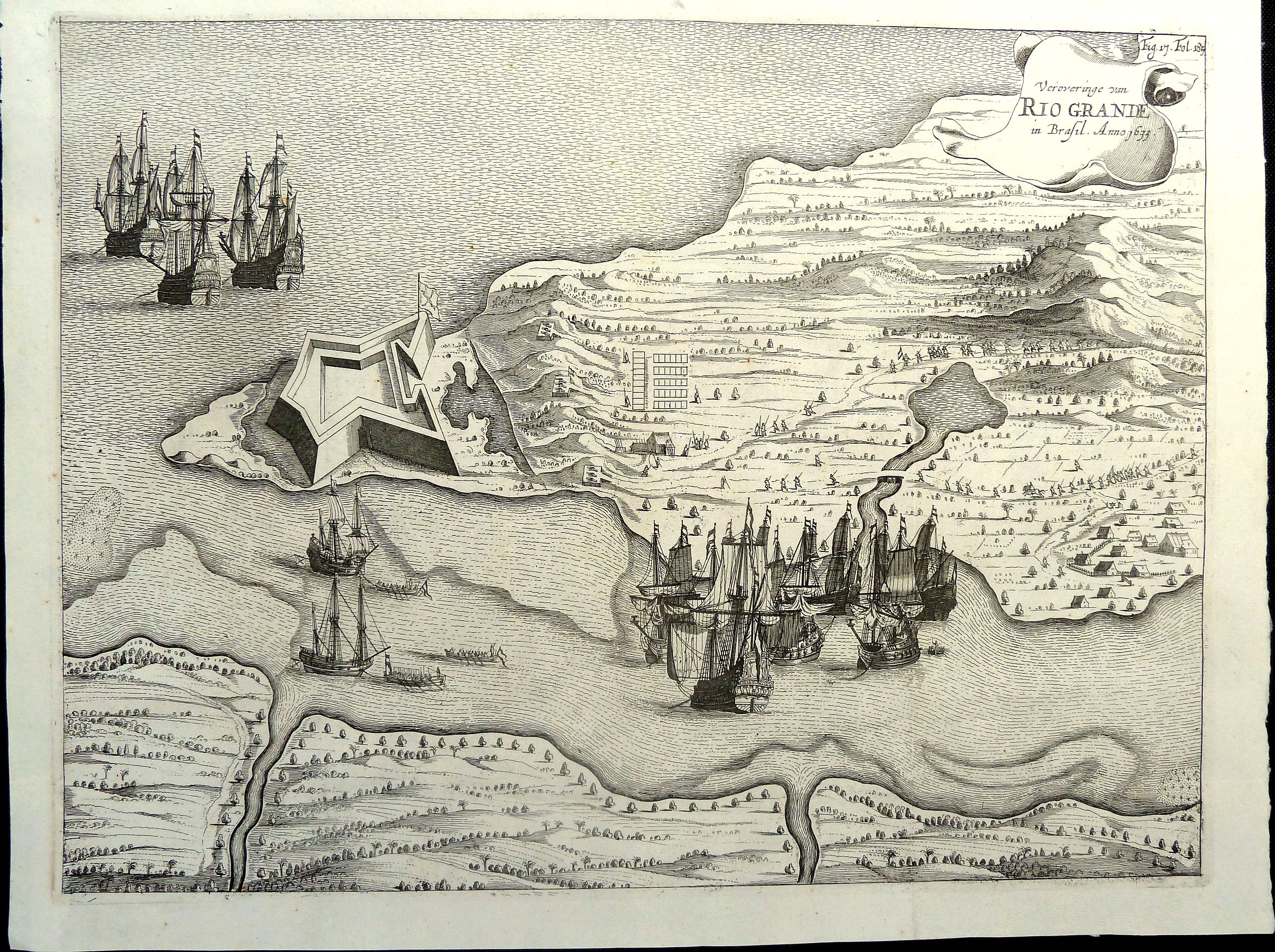 DE JONGE, Guglielmo, Veroveringe van Rio Grande in Brasil. Anno 1633 Northern Brazil., antique map, old maps