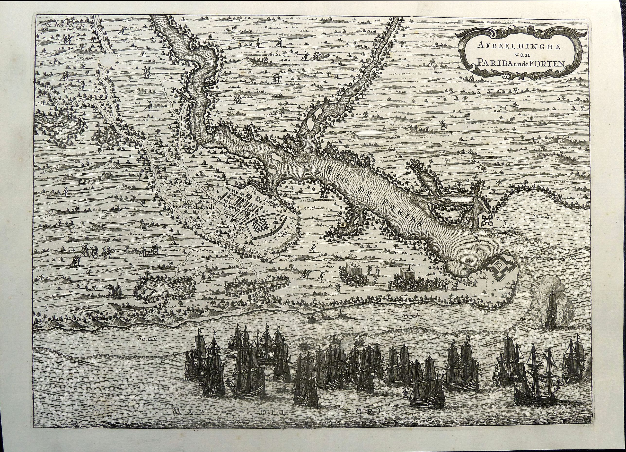 DE JONGE, Guglielmo, Afbeeldinghe van Pariba ende Forten., antique map, old maps