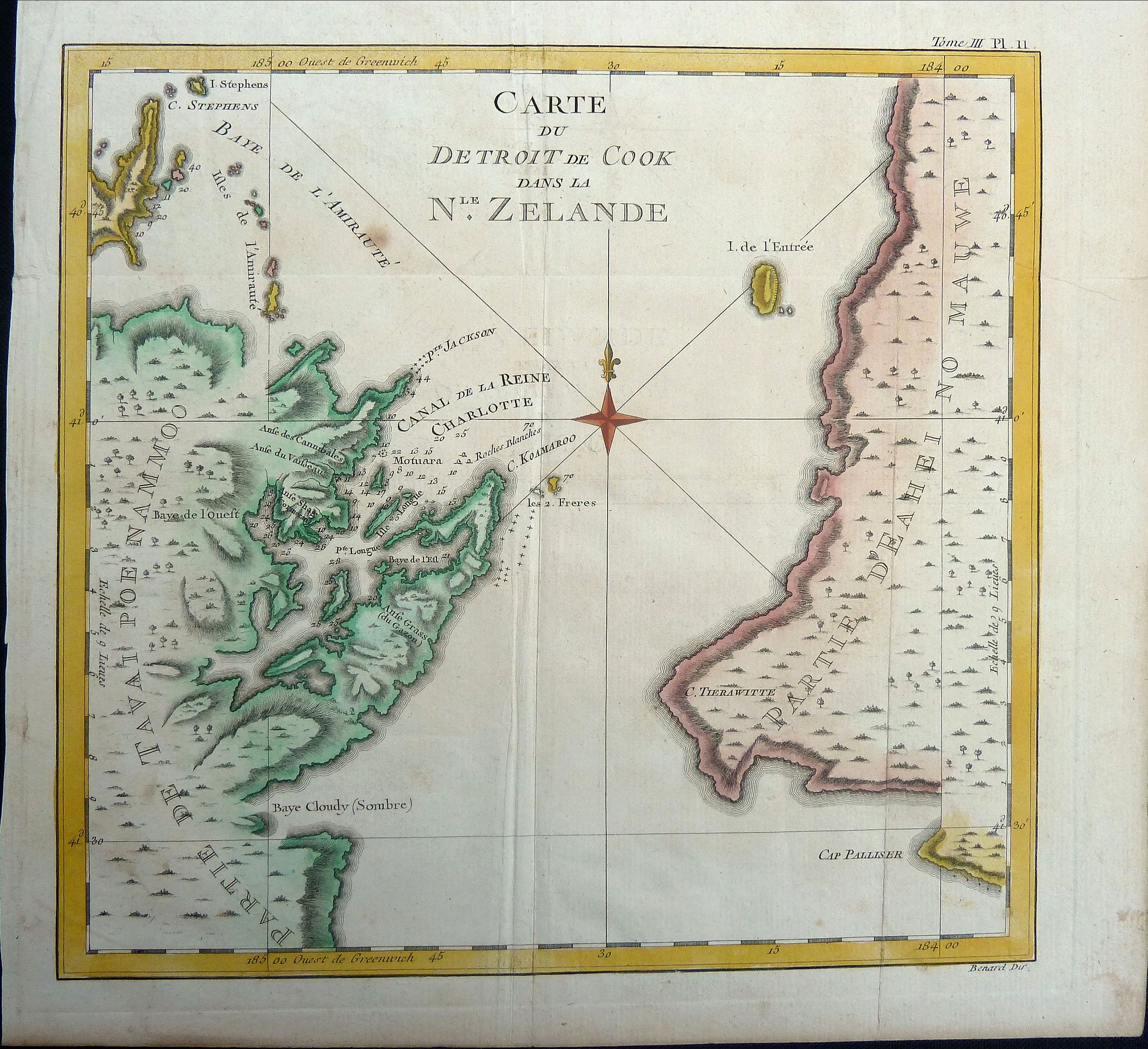 COOK, James., Carte du Detroit de Cook dans la Nle. Zelande. Tome III Pl. 11., antique map, old maps