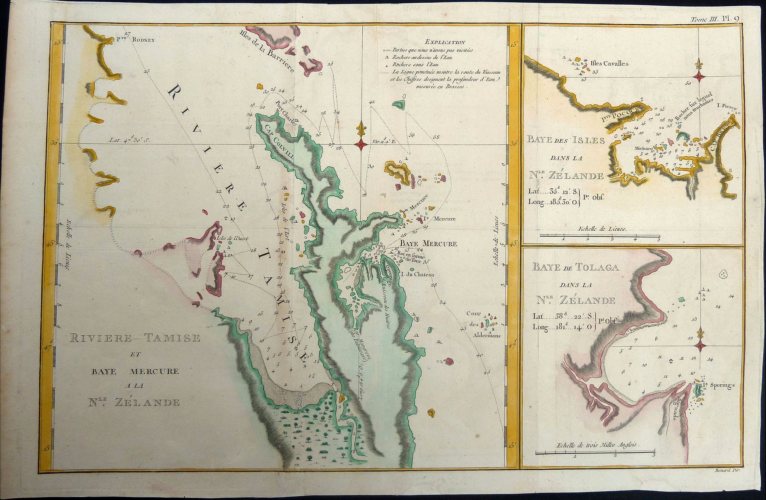 COOK, James., Riviere Tamise et Baye Mercure a la Nle. Zélande., antique map, old maps