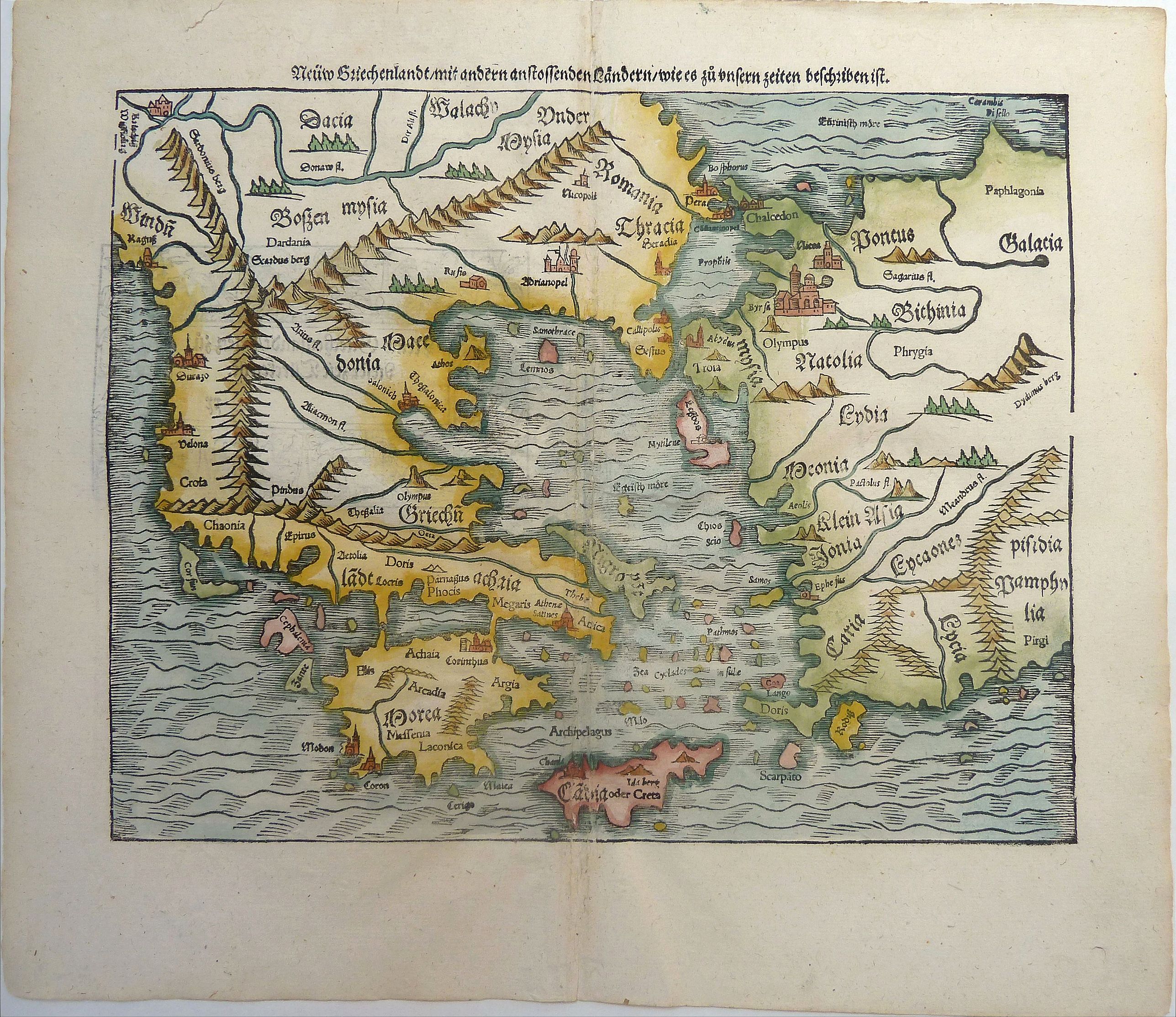 MÜNSTER, Sebastian., Neuw Griechenlandt, mit andern anstossenden Landern, wie es zu unsern zeiten beschriben ist., antique map, old maps