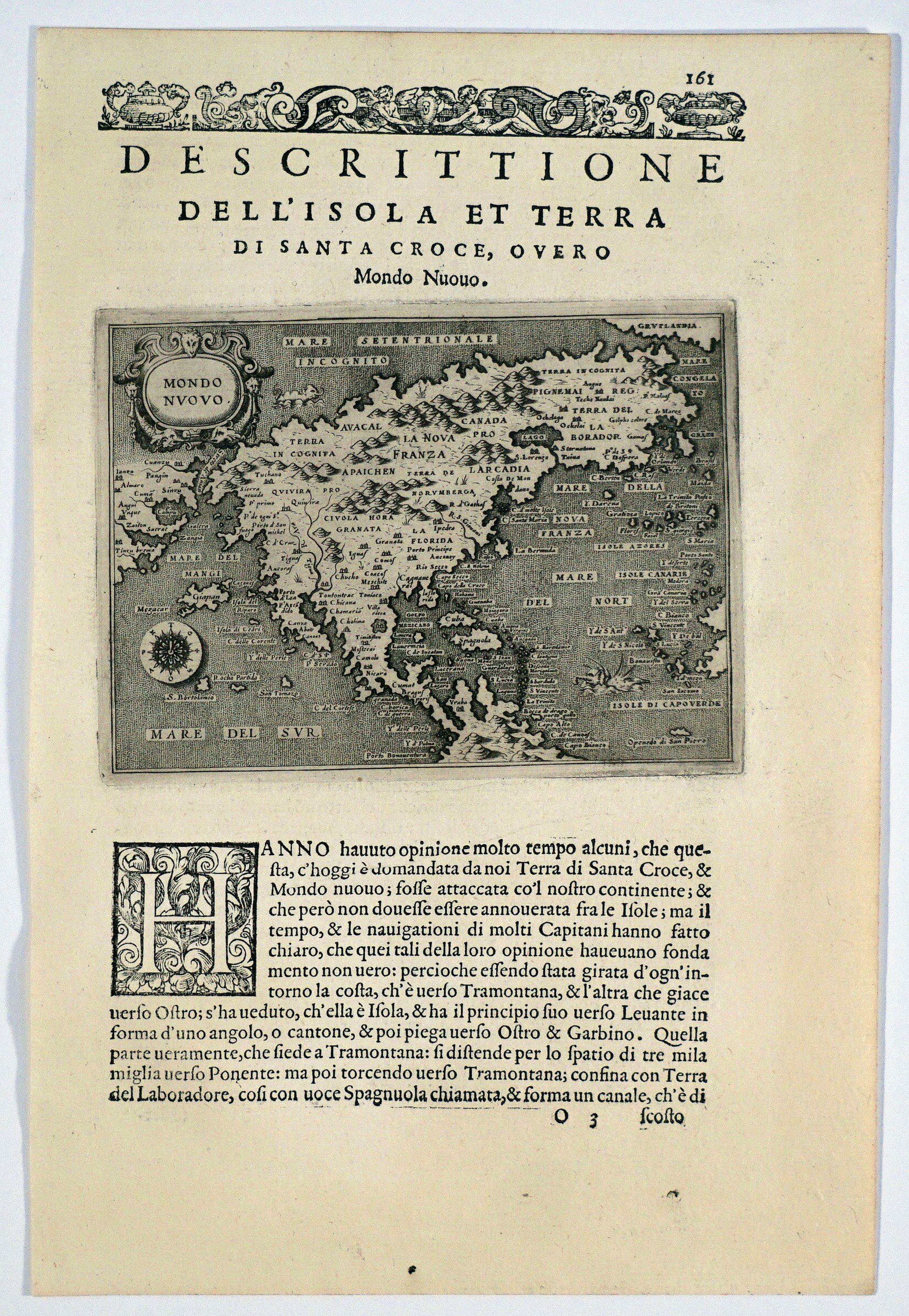 PORCACCHI, T., Descrittione dell' isola et terra di Santa Croce, overo Mondo Nuovo., antique map, old maps