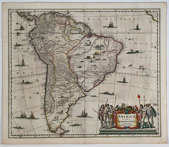 Janssonius, J., Americae Pars Meridionalis., antique map, old maps