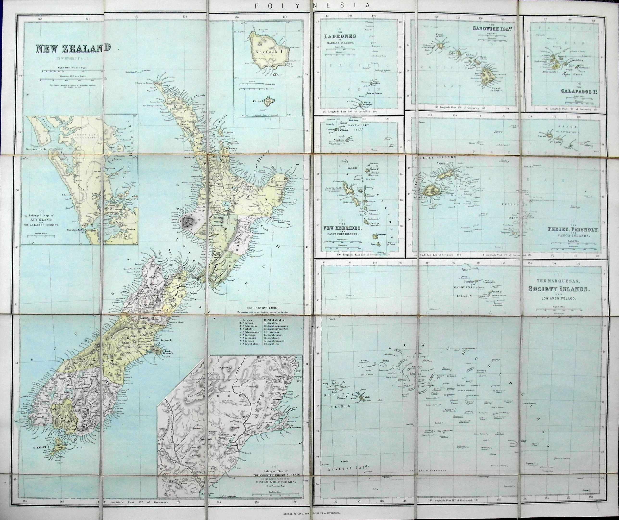 HUGHES, W., New Zealand., antique map, old maps