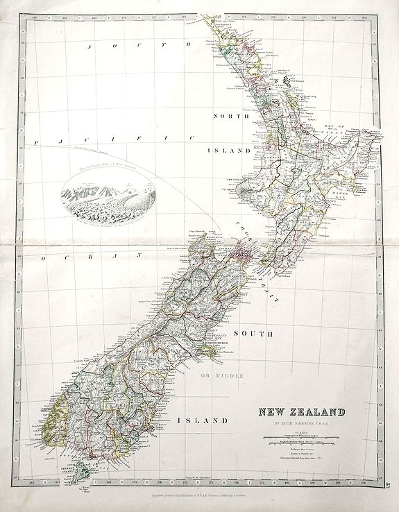 JOHNSTON, K., New Zealand., antique map, old maps