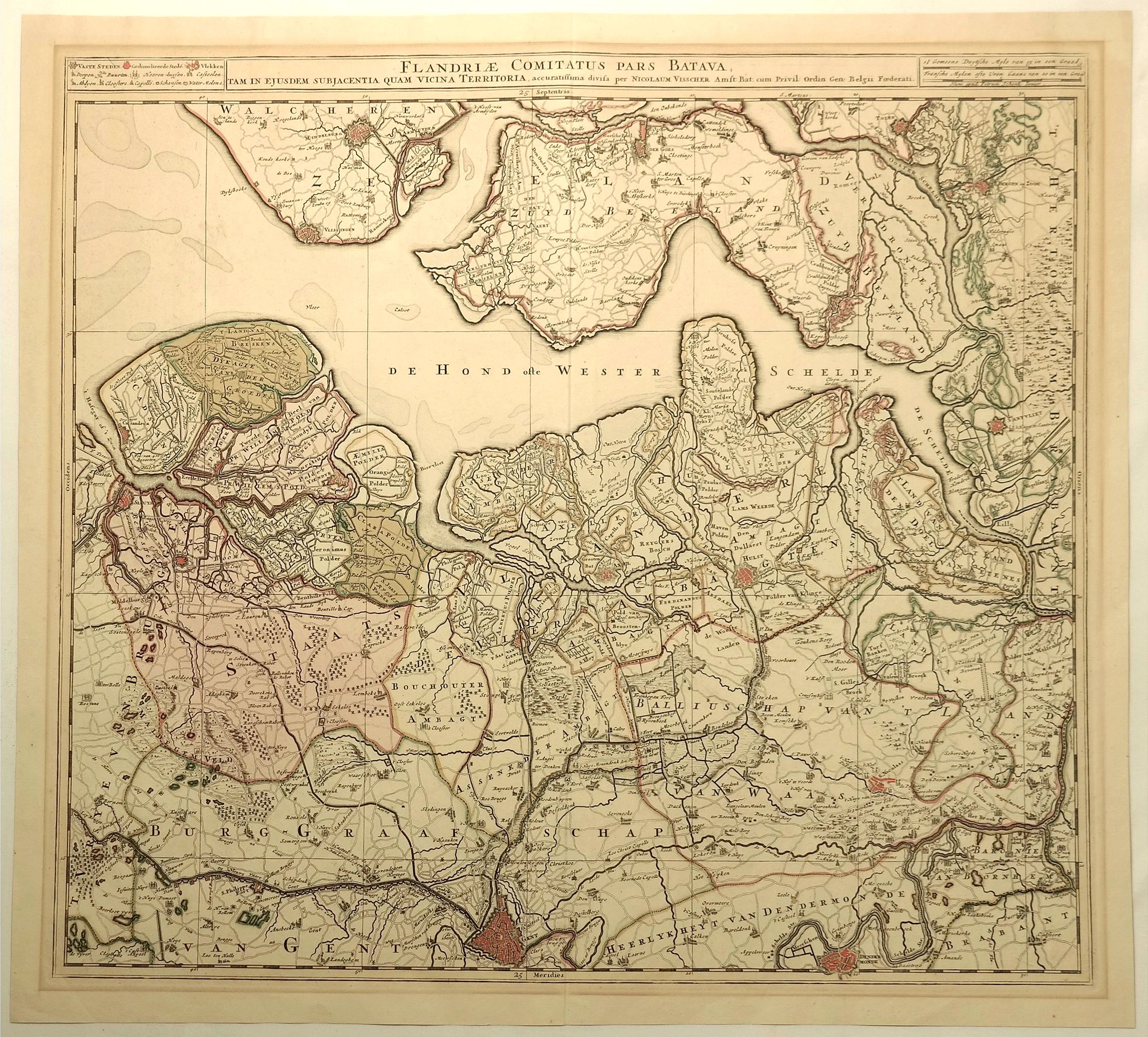 VISSCHER, N., Flandriae Comitatus Pars Batava., antique map, old maps