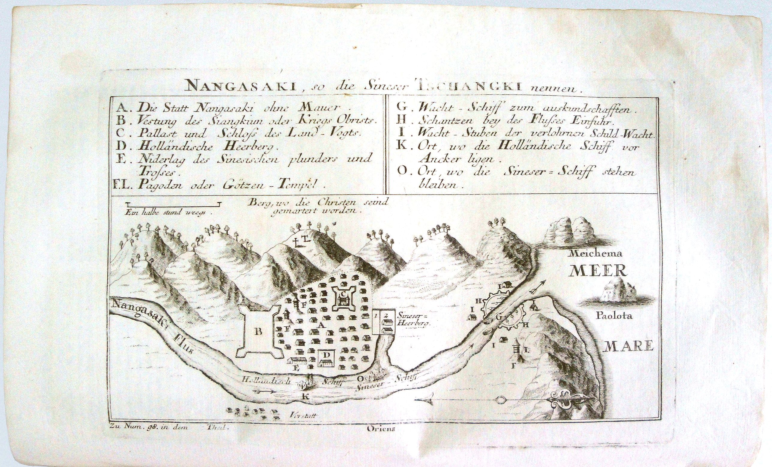 STOCKLEIN, J., Nangasaki, so die Sineser Tschangki nennen., antique map, old maps