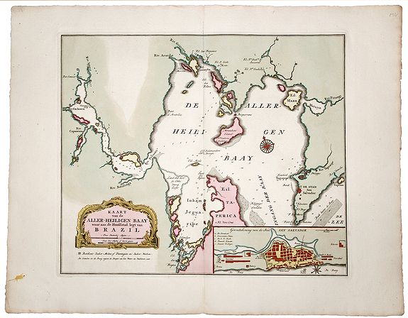 TIRION, I., KAART van de ALLER-HEILIGEN BAAY waar aan de Hoofdstad legt van BRASIL., antique map, old maps