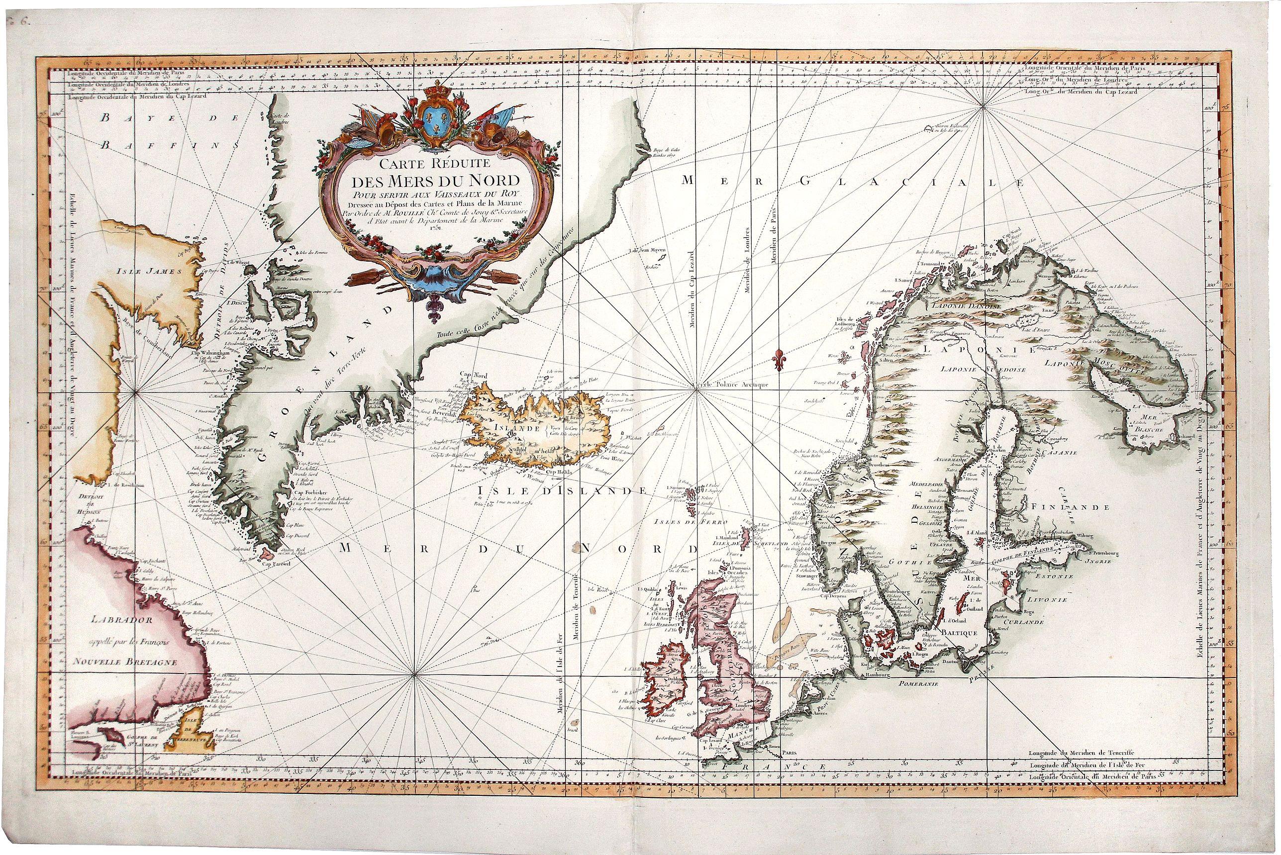 BELLIN, J.N., CARTE REDUITE DES MERS DU NORD. Pour serive aux Vaisseaux du Roy., antique map, old maps