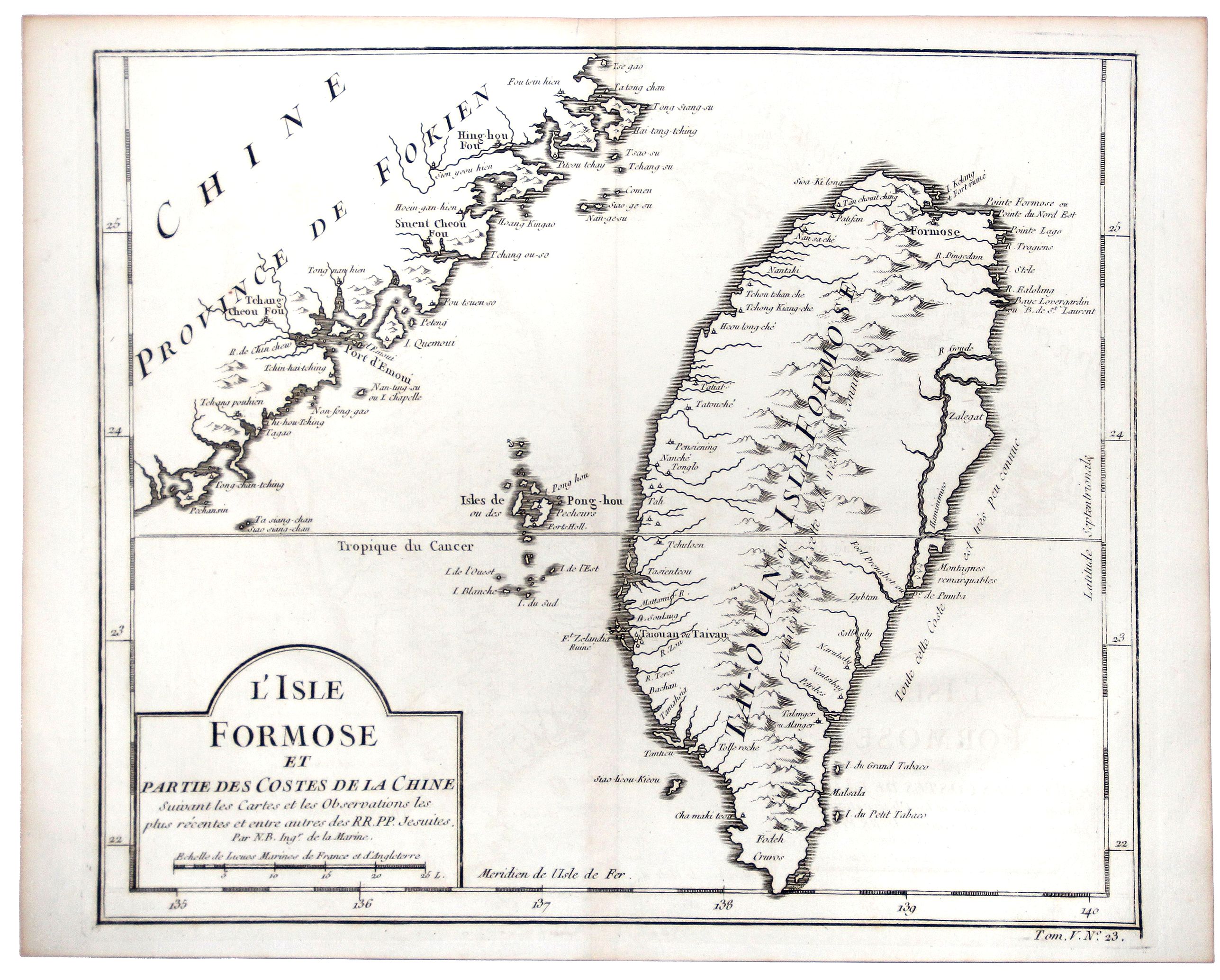 BELLIN, J.N., L'ISLE FORMOSE et Partie des Costes de la Chine (Taiwan)., antique map, old maps