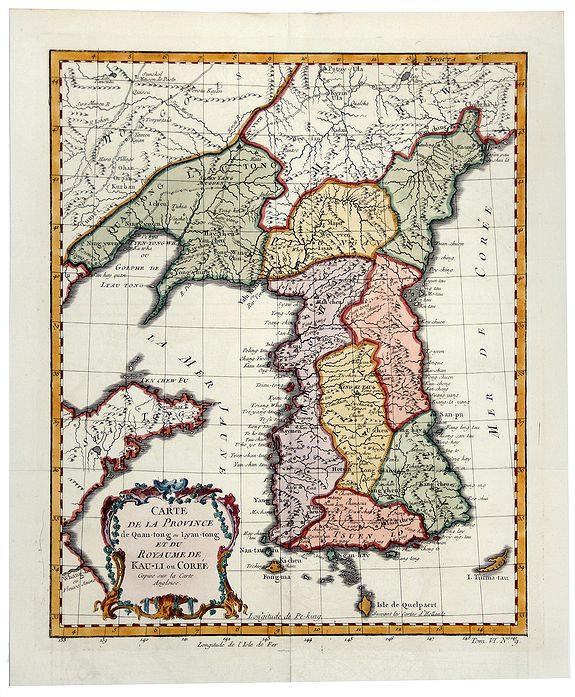 BELLIN, J.N., CARTE DE LA PROVINCE de Quan-tong ou Lyau-tong et du ROYAUME DE KAU-LI ou COREE (Korea)., antique map, old maps