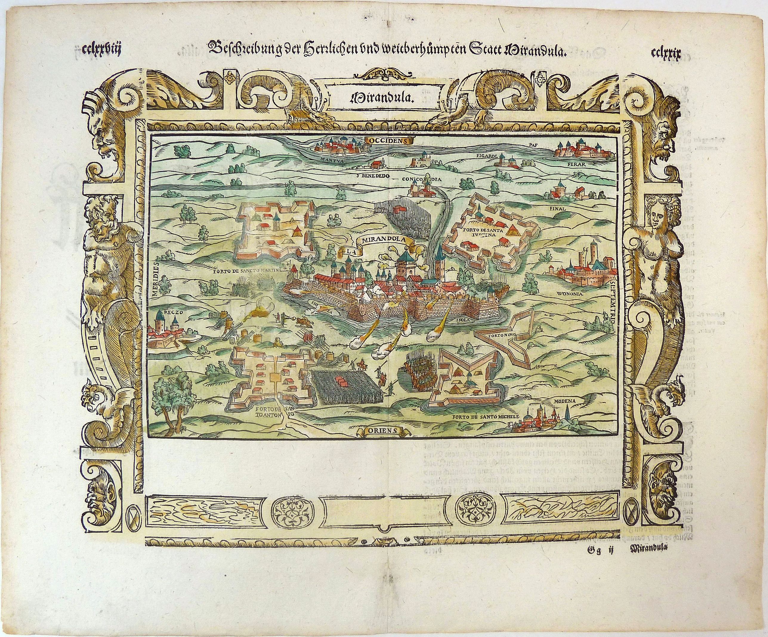 MÜNSTER, Sebastian., Beschreibung der Herzlichen und weitberhümten Statt Mirandula., antique map, old maps