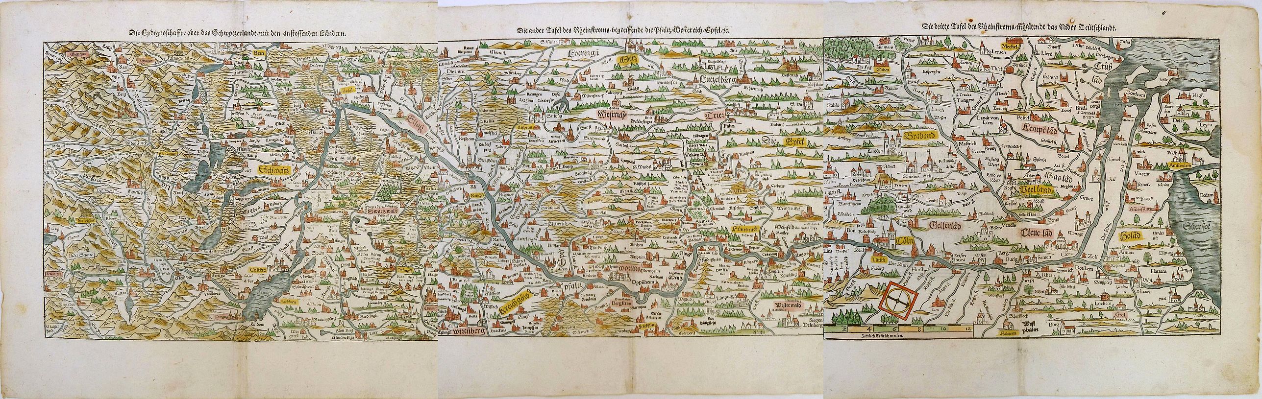 MÜNSTER, Sebastian., Die erst Tafel, innhaltend das Schweytzerlandt, mit den anstossenden Ländern / Die ander Tafel des Rheinstroms, begreiffend die Pfaltz, Westereich, Eyfel ec. . . , antique map, old maps