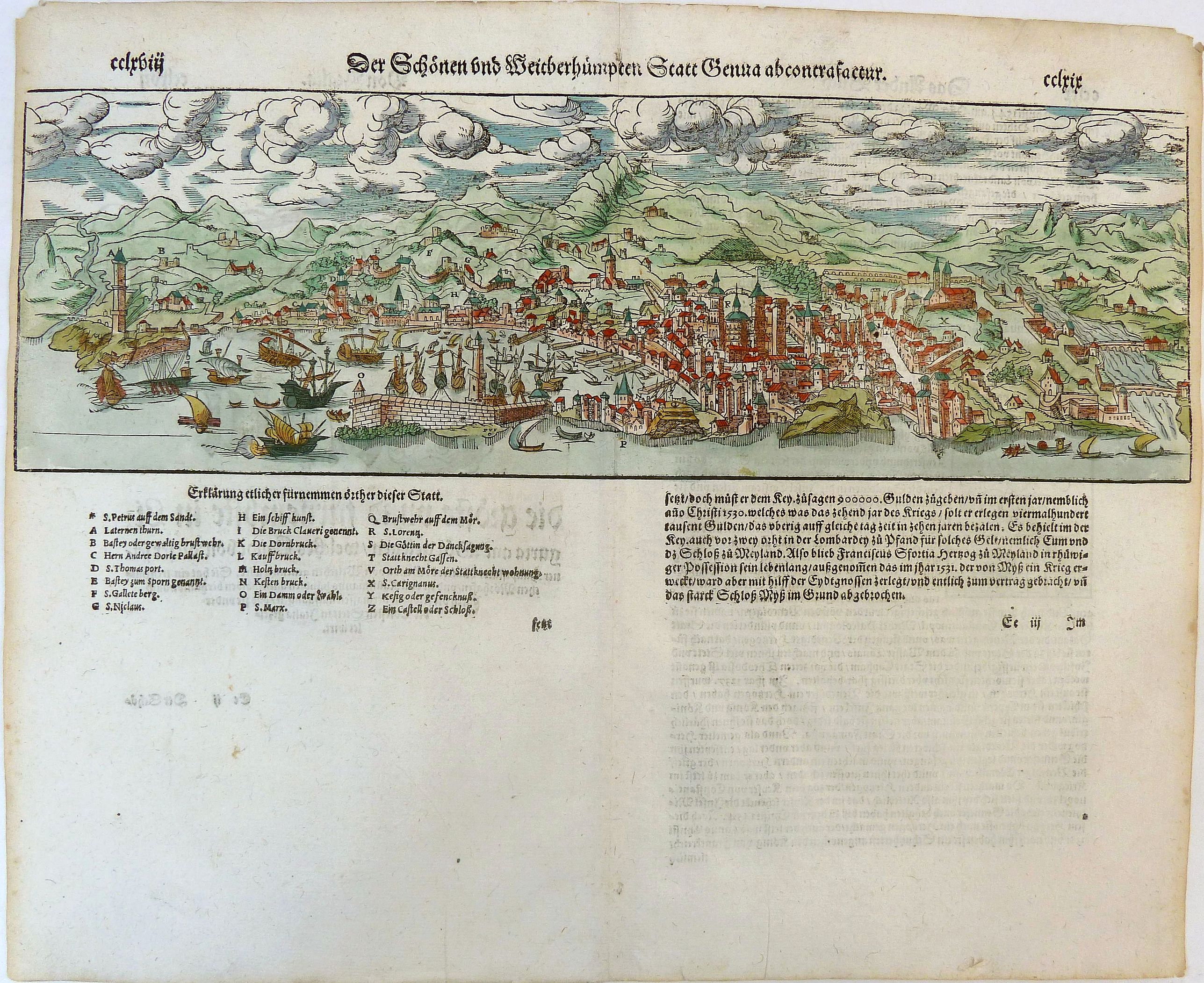 MÜNSTER, Sebastian., Der Schönen und Weitberhümpten Statt Genua abcontrafactur., antique map, old maps