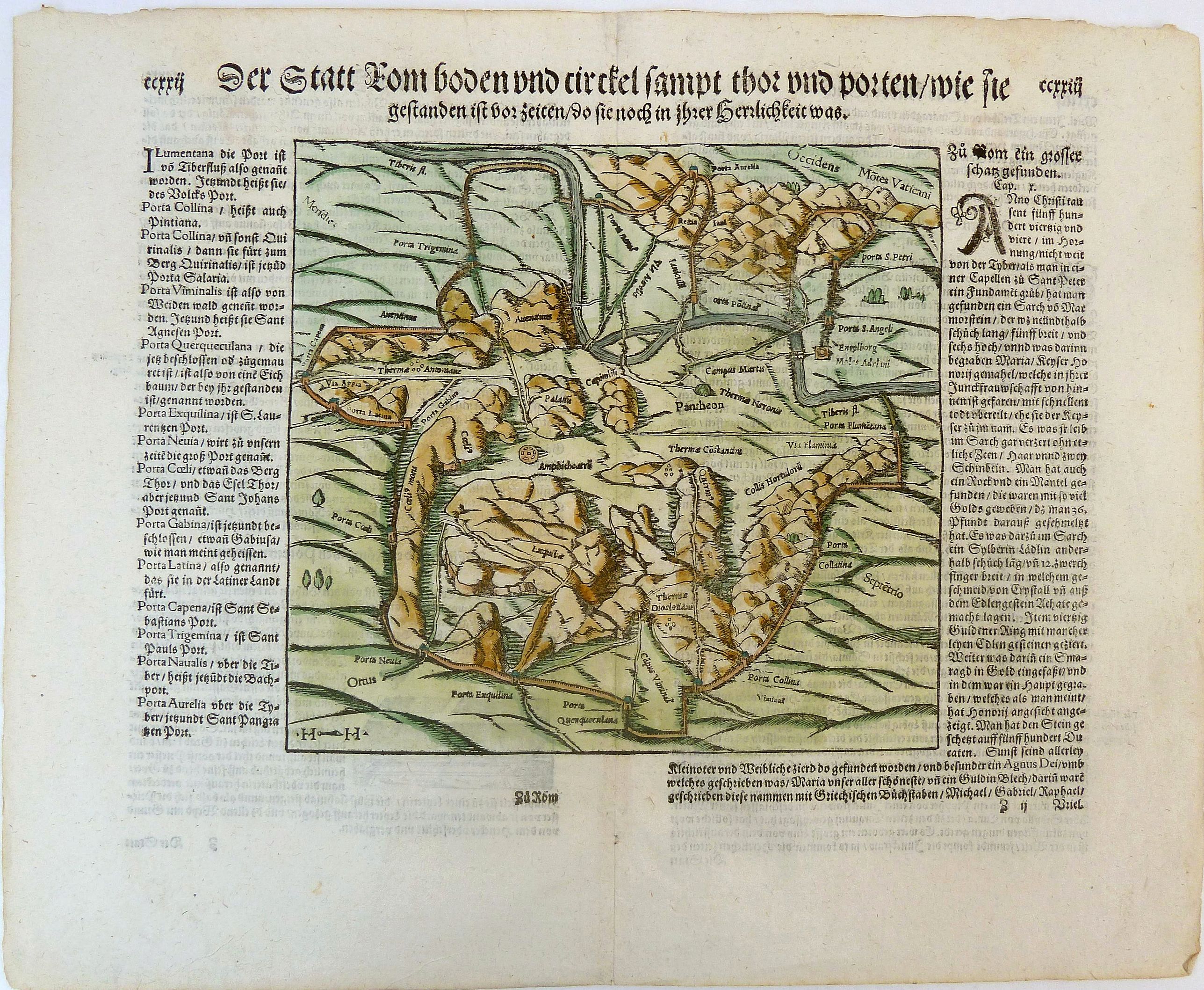 MÜNSTER, Sebastian., Der Statt Rom boden und circkel sampt thor vnnd porten, wie sie gestanden ist vor zeiten, do sie noch in ihrer herrlichkeit was., antique map, old maps