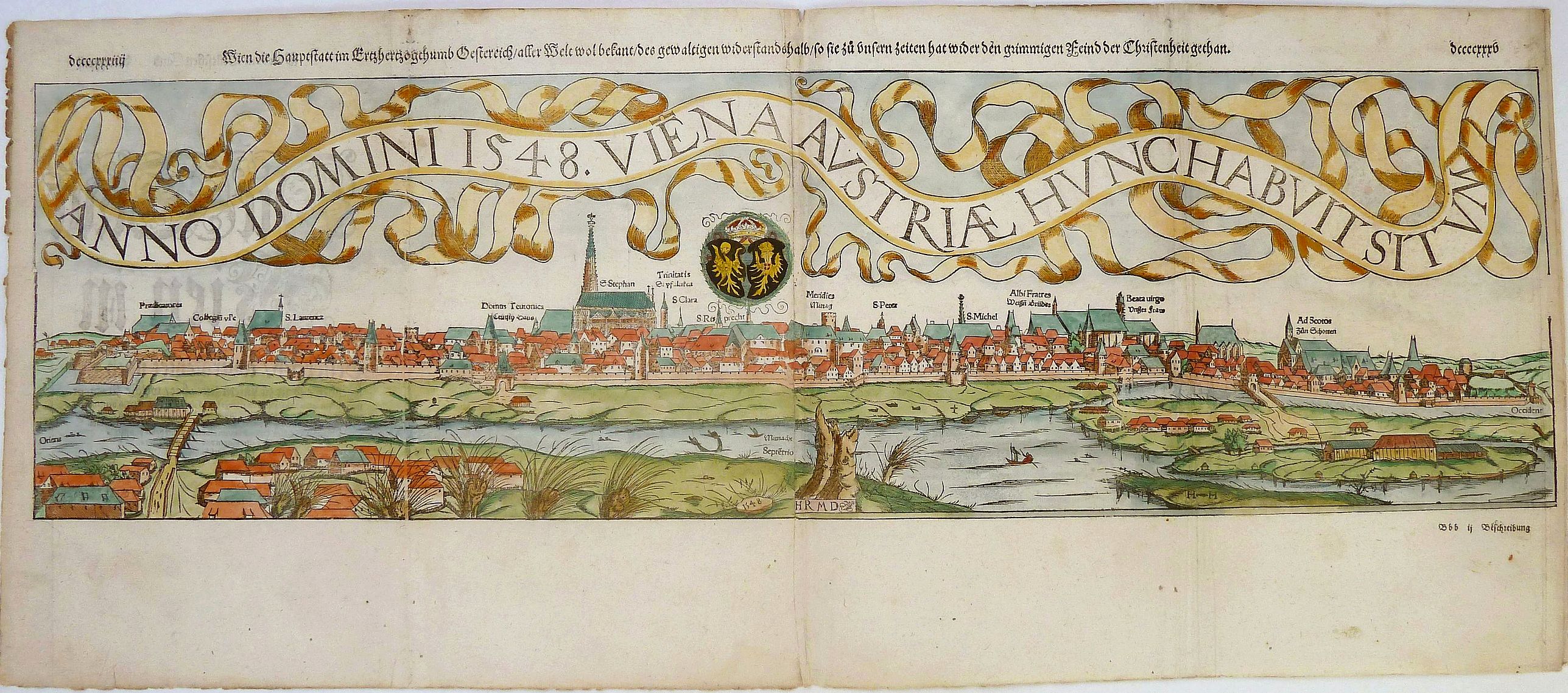 MÜNSTER, Sebastian., Wien, die Hauptstatt im Ertzhertzogthumb Oestereich aller Welt wol bekant des gewaltigen widerstandshalb so wie zu unsern Zeiten hat wieder den grimmigen Feind der Christenzeit gethan., antique map, old maps