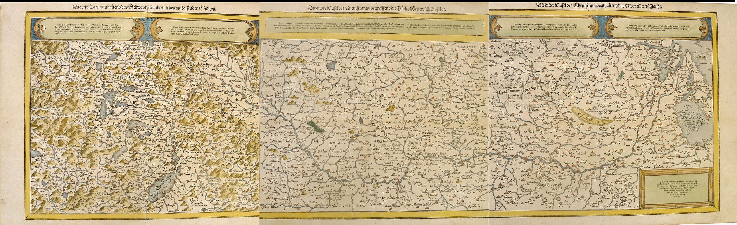 MÜNSTER, Sebastian., Die erst Tafel, innhaltend das Schweytzerlandt, mit den anstossenden Ländern / Die ander Tafel des Rheinstroms, begreiffend die Pfaltz, Westereich, Eyfel ec. . . , antique map, old maps