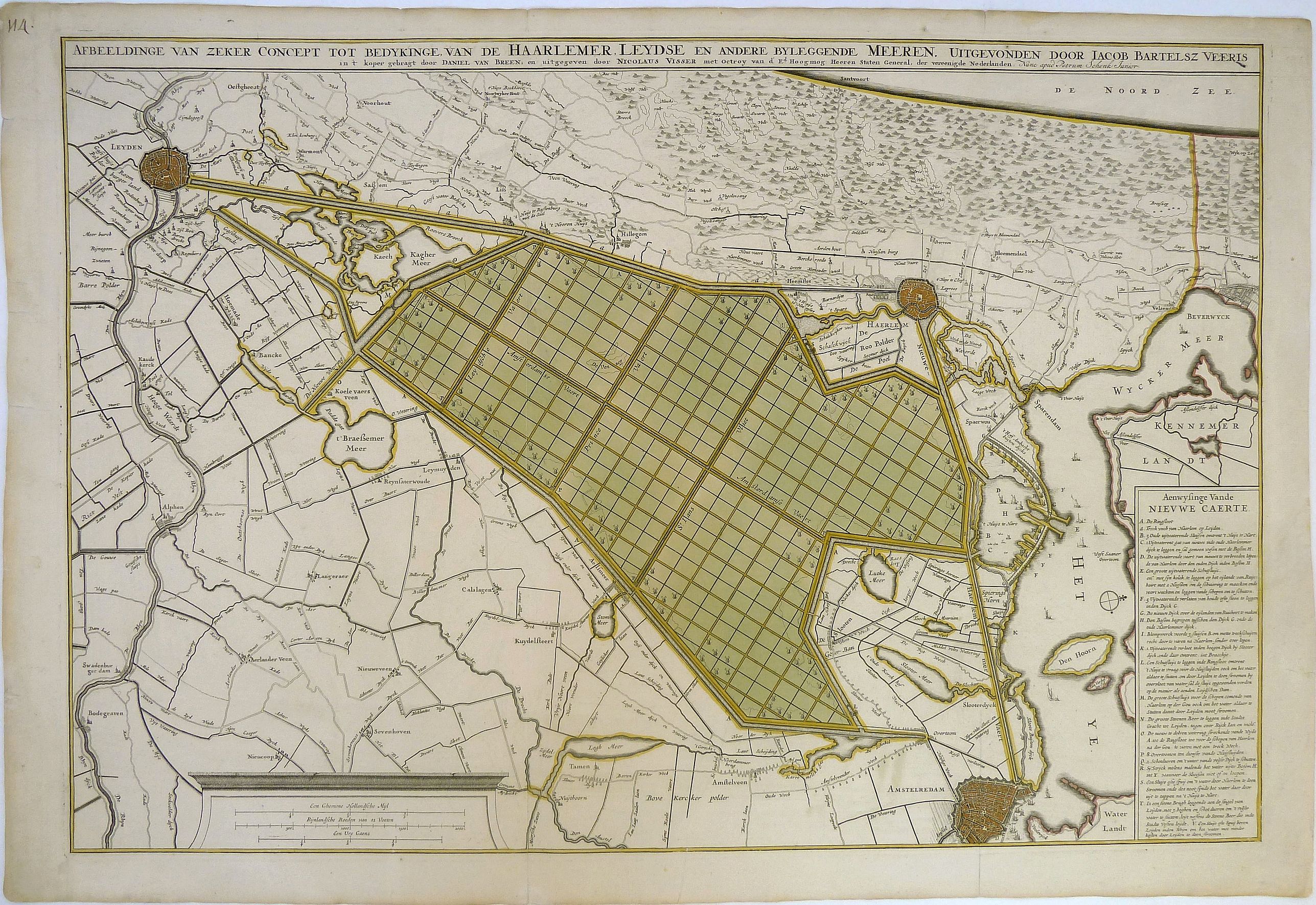VISSCHER, N. / SCHENK, P., Afbeeldinge van Zeker Concept tot Bedykinge, van de Haarlemer, Leydse en Andere byleggende Meeren., antique map, old maps