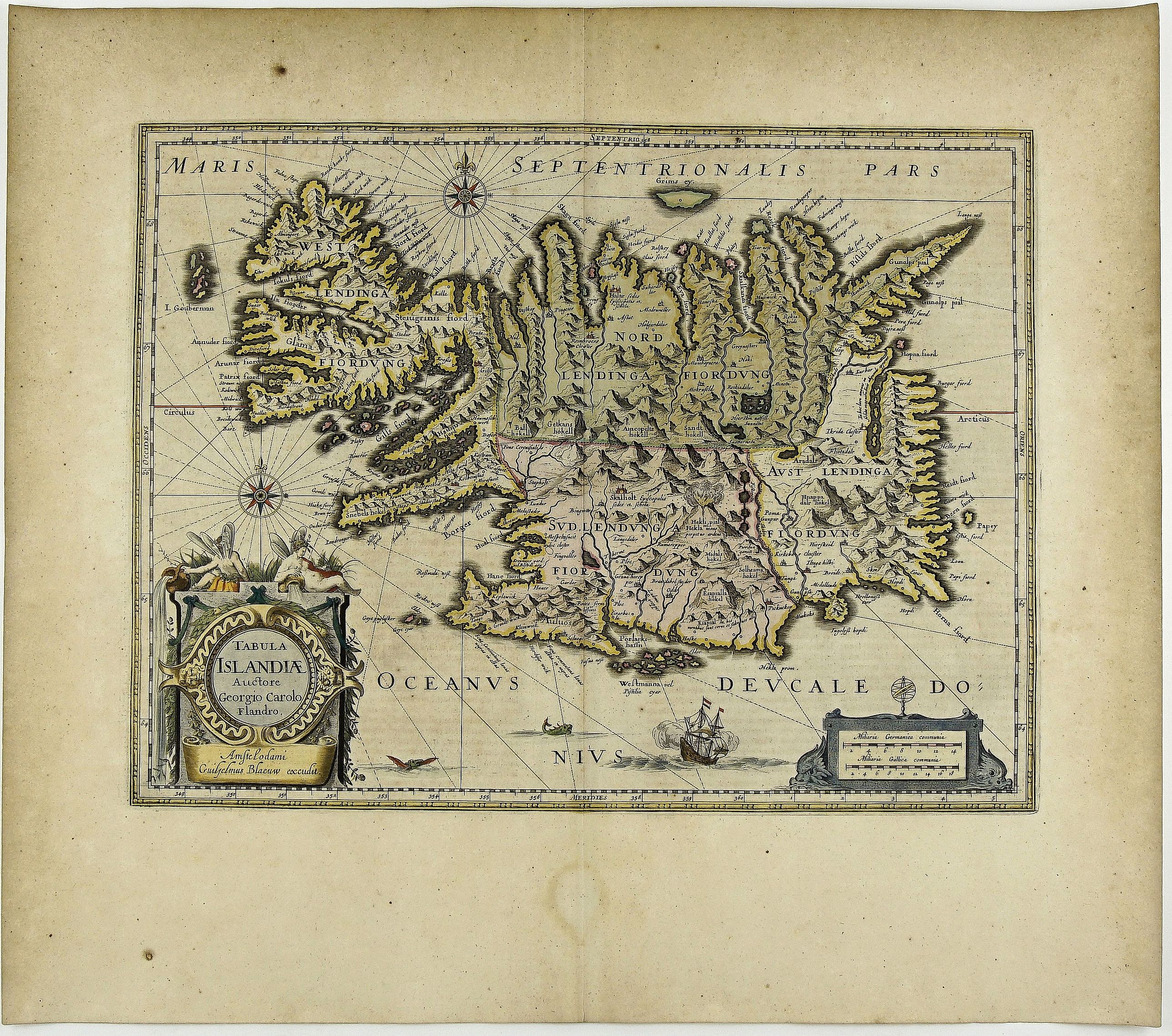 BLAEU, W., Tabula Islandiae Auctore Georgio Carolo Flandro., antique map, old maps