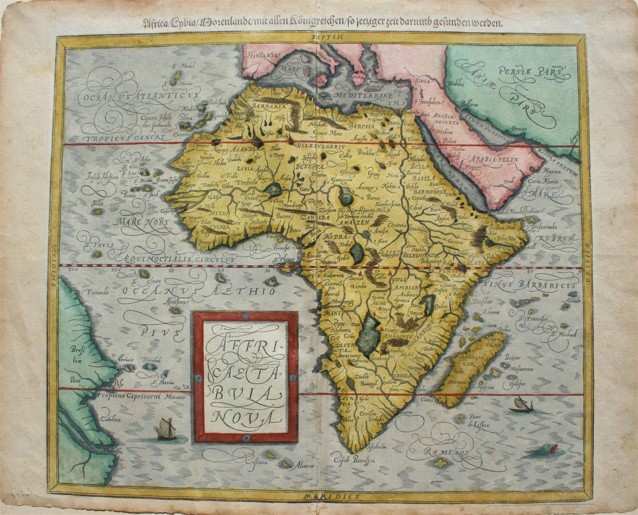 Munster, S., Africae tabula nova / Africa, Lybia, Morenlandt, mit allen Königreichen so jetziger zeit darumb gefunden werden. . ., antique map, old maps