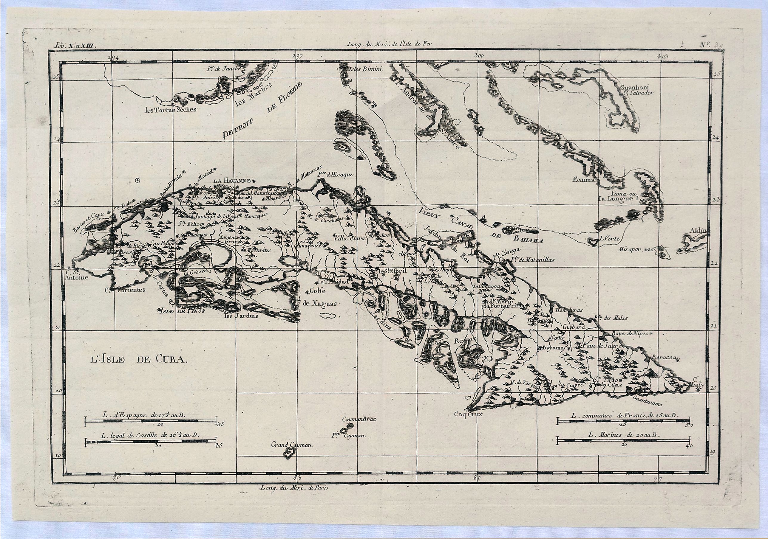BONNE, R., L’Isle de Cuba., antique map, old maps
