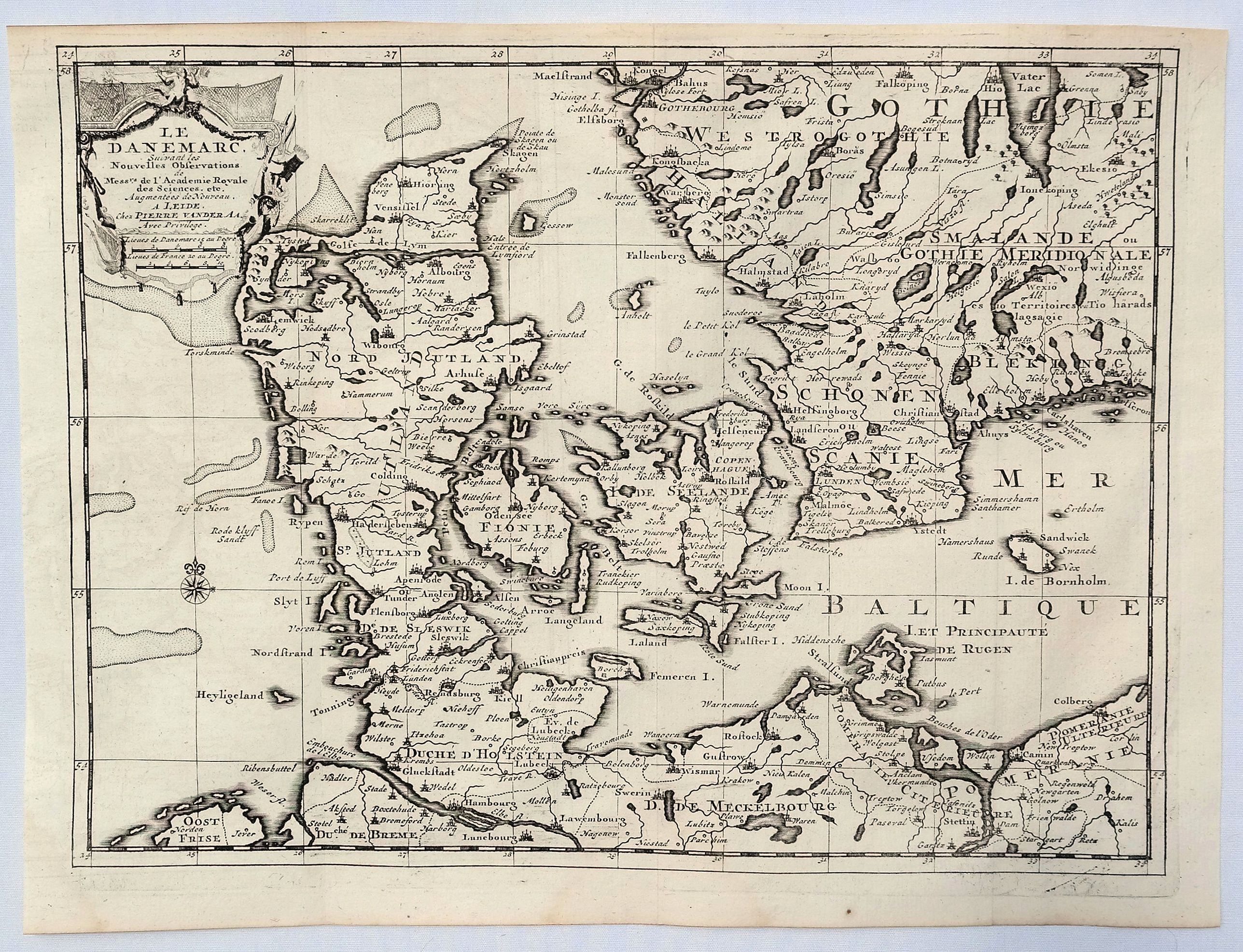 VAN DER AA, P., Le Danemarc Suivant le Nouvelles Observations . . ., antique map, old maps