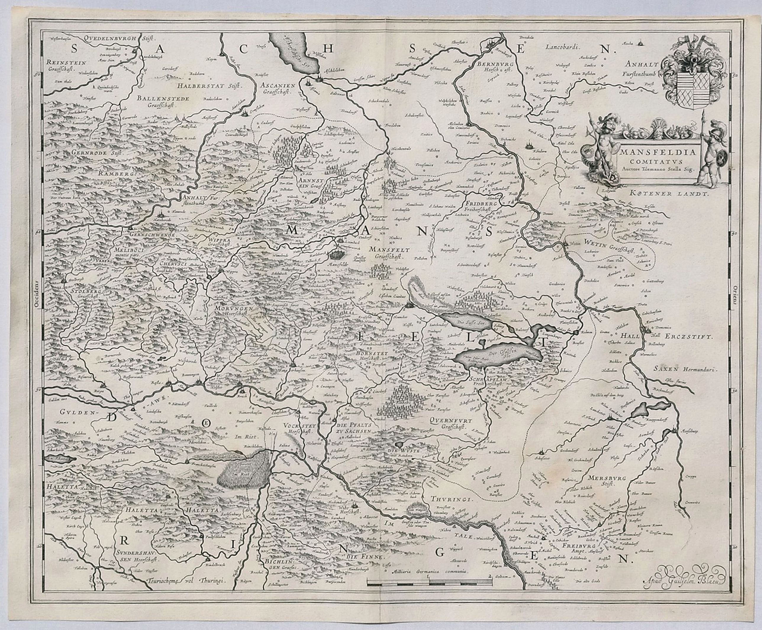 BLAEU, W., Mansfeldia Comitatus., antique map, old maps