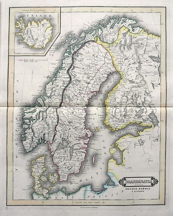 LIZARS, W., Scandinavia including Sweden, Norway & Denmark., antique map, old maps