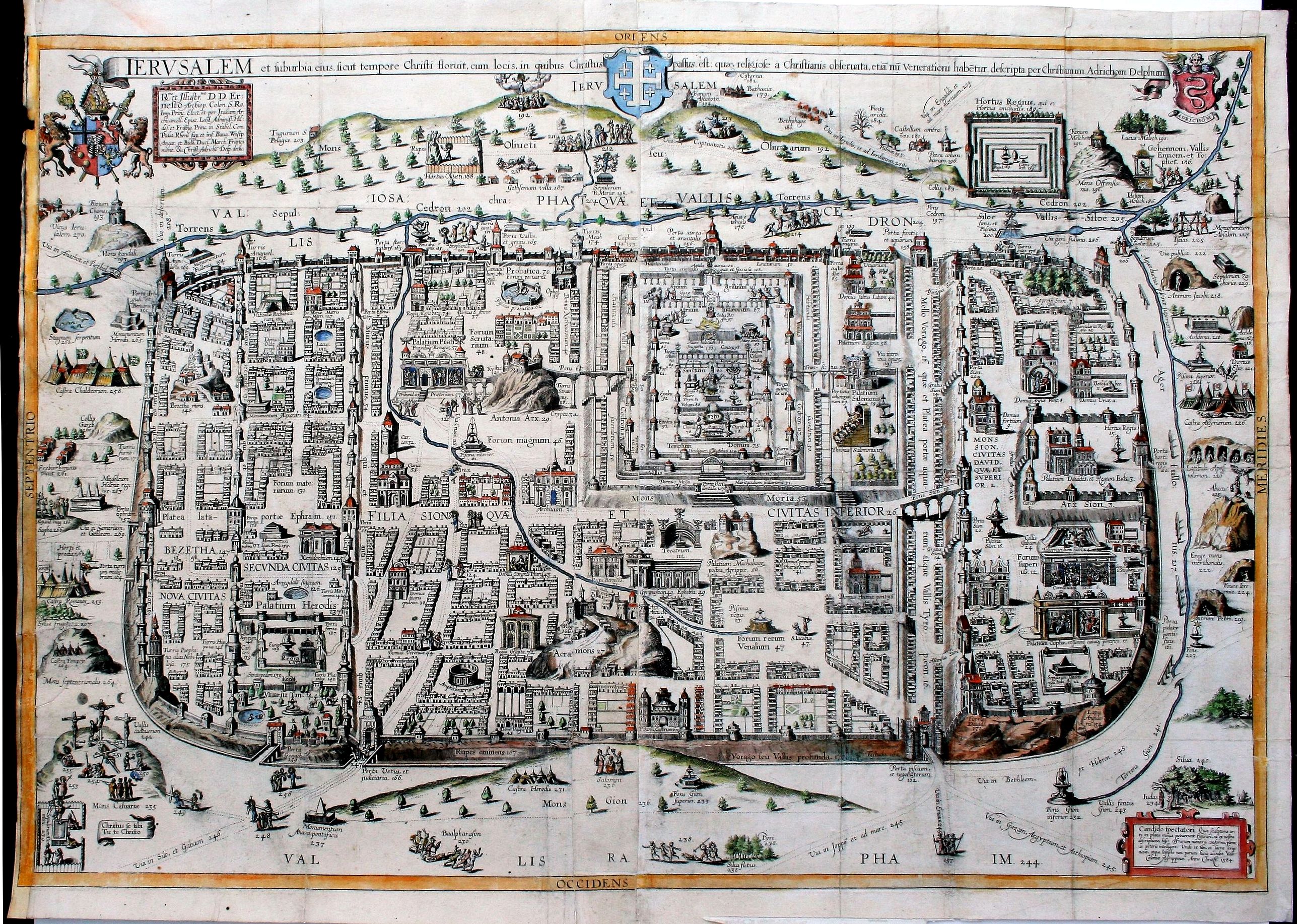 ADRICHOM, C., Ierusalem et Suburbia eius, Sicut Tempore Christi Floruit, cum Locis, in Quibus Christus Passus est. . ., antique map, old maps
