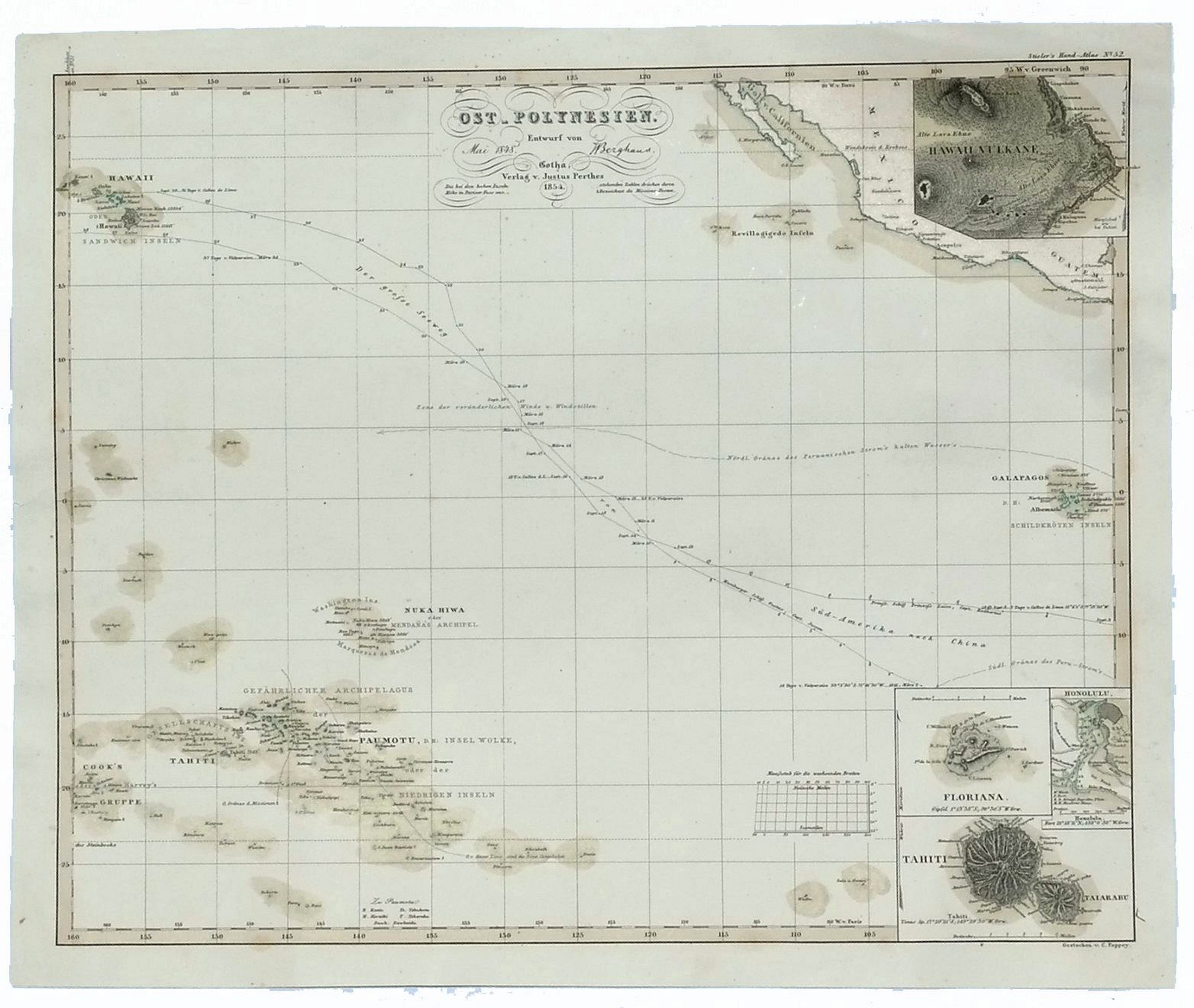 BERGHAUS, H., Ost-Polynesien Entwurf von Berghaus, Mai 1848., antique map, old maps