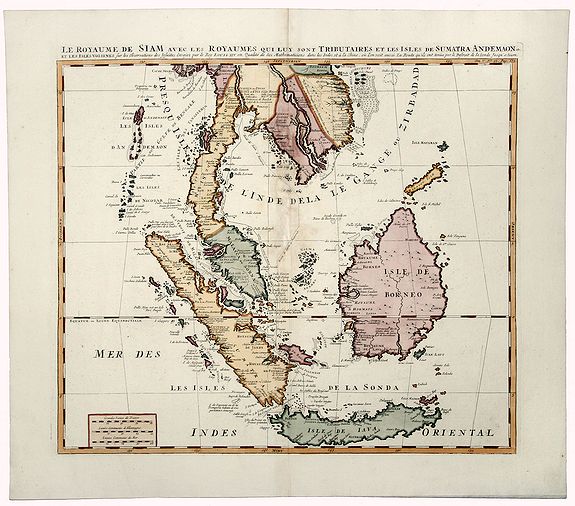 CHATELAIN, Henri Abraham., LE ROYAUME DE SIAM avec les ROYAUMES QUI LUY sont TRIBUTAIRES et les Isles de SUMATRA ANDEMAON., antique map, old maps