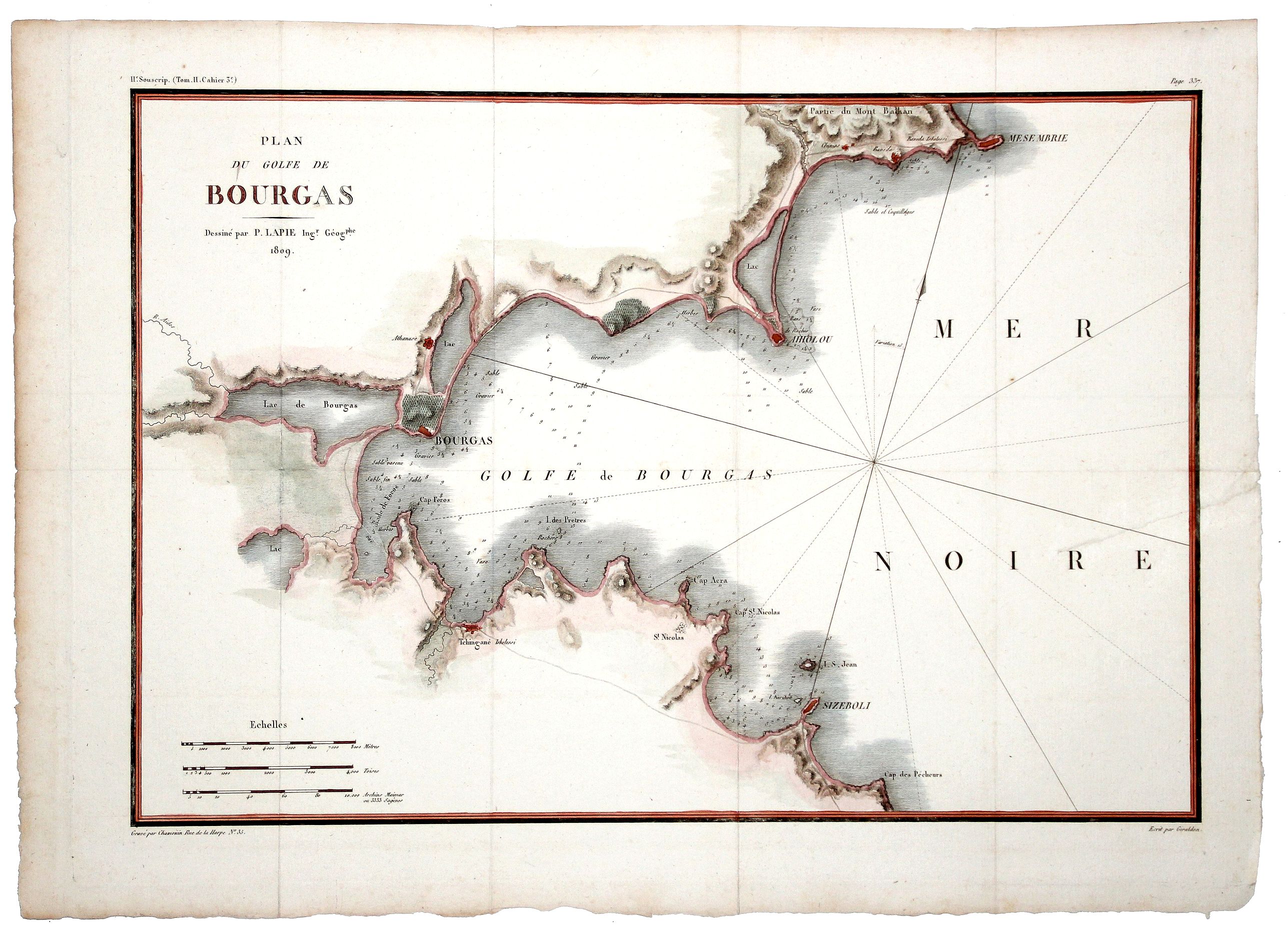 LAPIE, Pierre., Plan du Golfe de BOURGAS., antique map, old maps