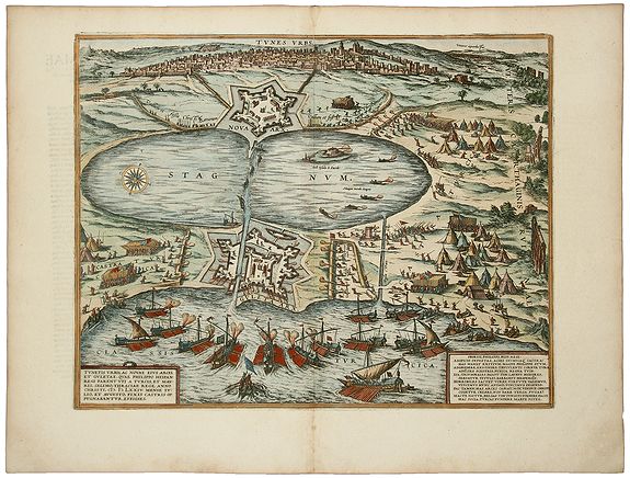 BRAUN, Georg / HOGENBERG, Frans., TUNES URBS ac Novae Eius Arcis et Guletae. Quae Philippo Hispan . . ., antique map, old maps