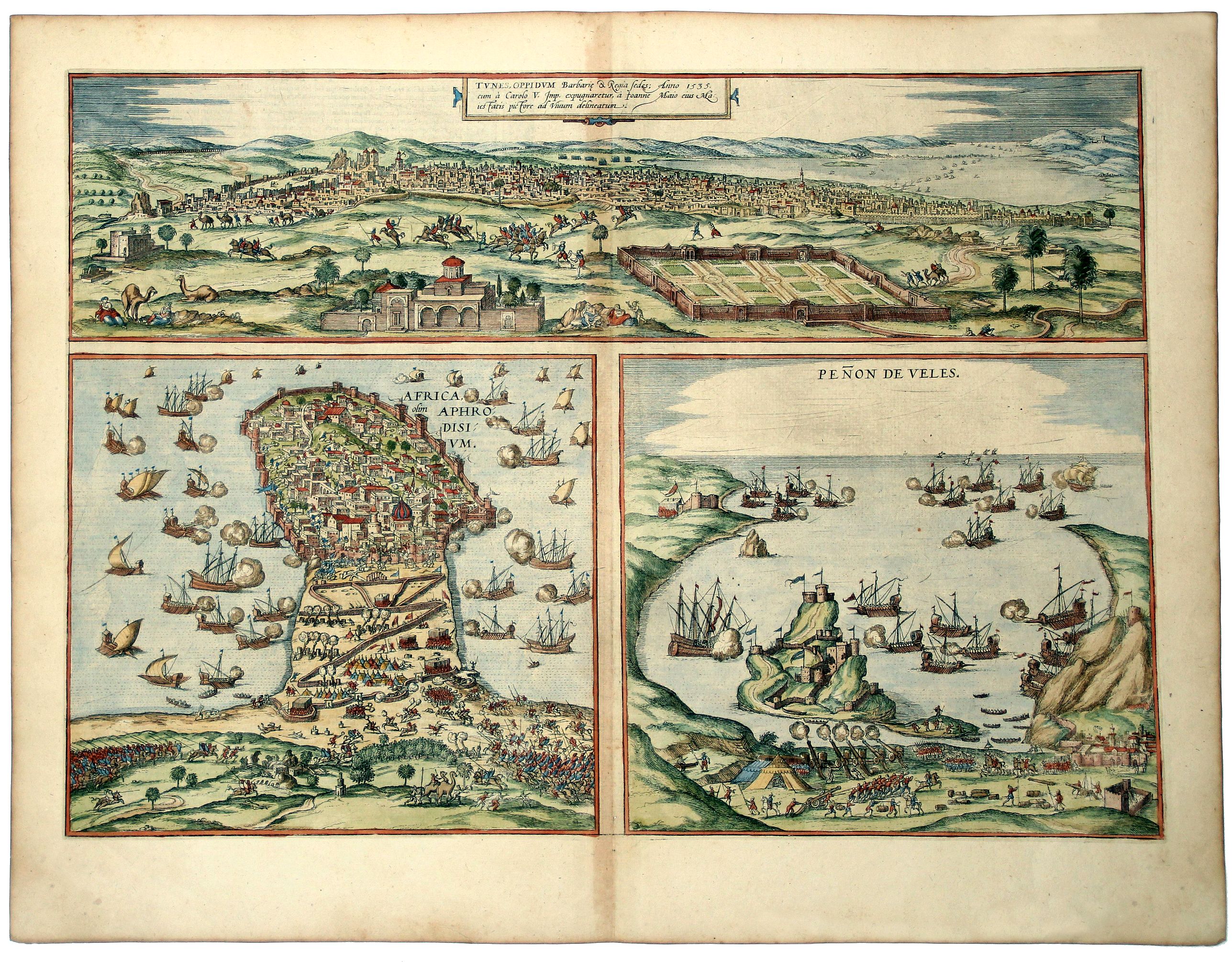 BRAUN, Georg / HOGENBERG, Frans., TUNES OPPIDUM Barbarie. . . - AFRICA APHRODISIUM - PENON DE VELES., antique map, old maps