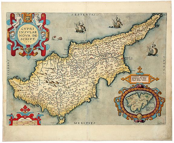 ORTELIUS, Abraham., CYPRI INSULAE NOVA DE SCRIPT 1573 - LEMNOS INSULAE., antique map, old maps