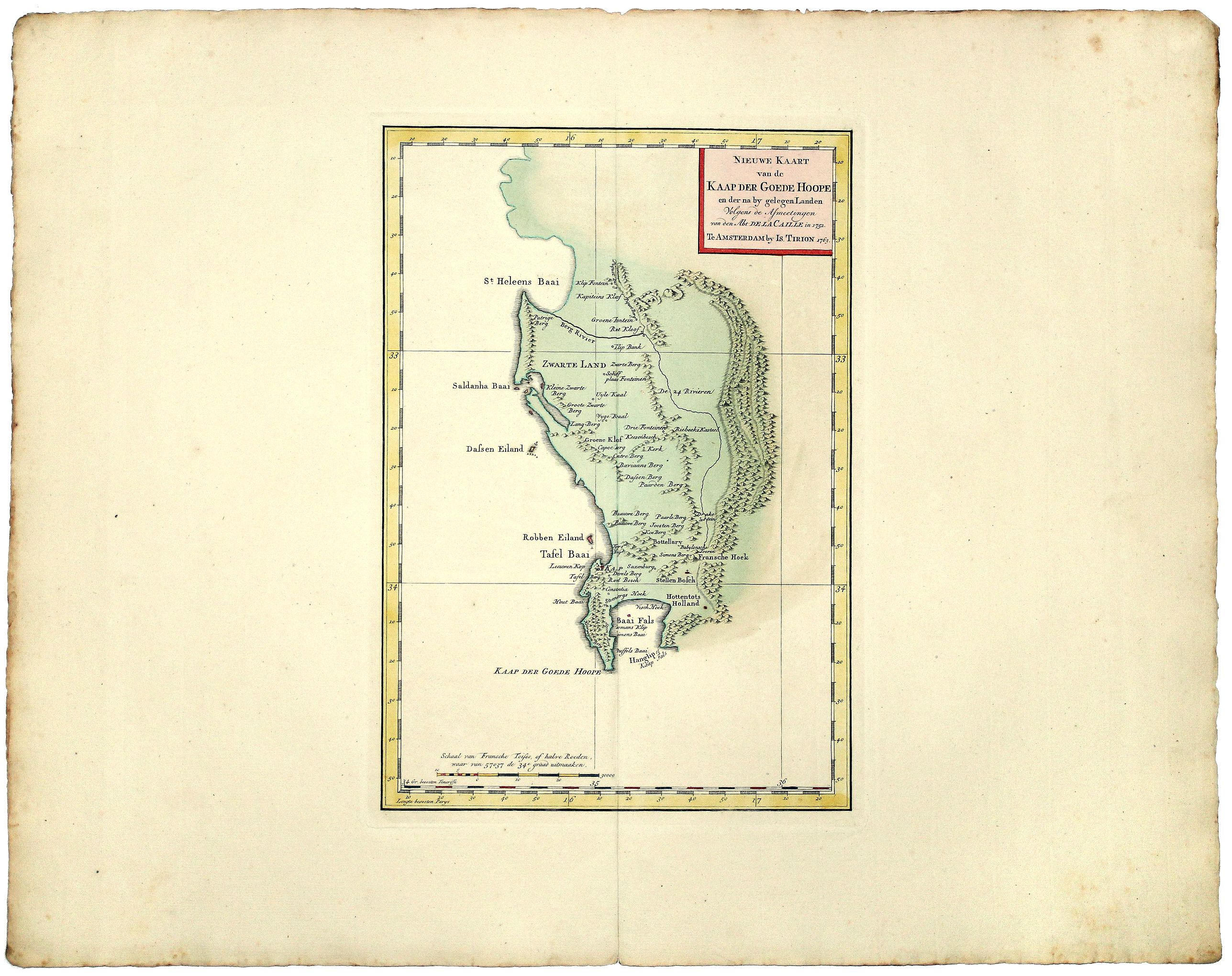 TIRION, Isaak, Nieuwe Kaart van de KAAP DER GOEDE HOOPE en der na by gelegen Landen., antique map, old maps